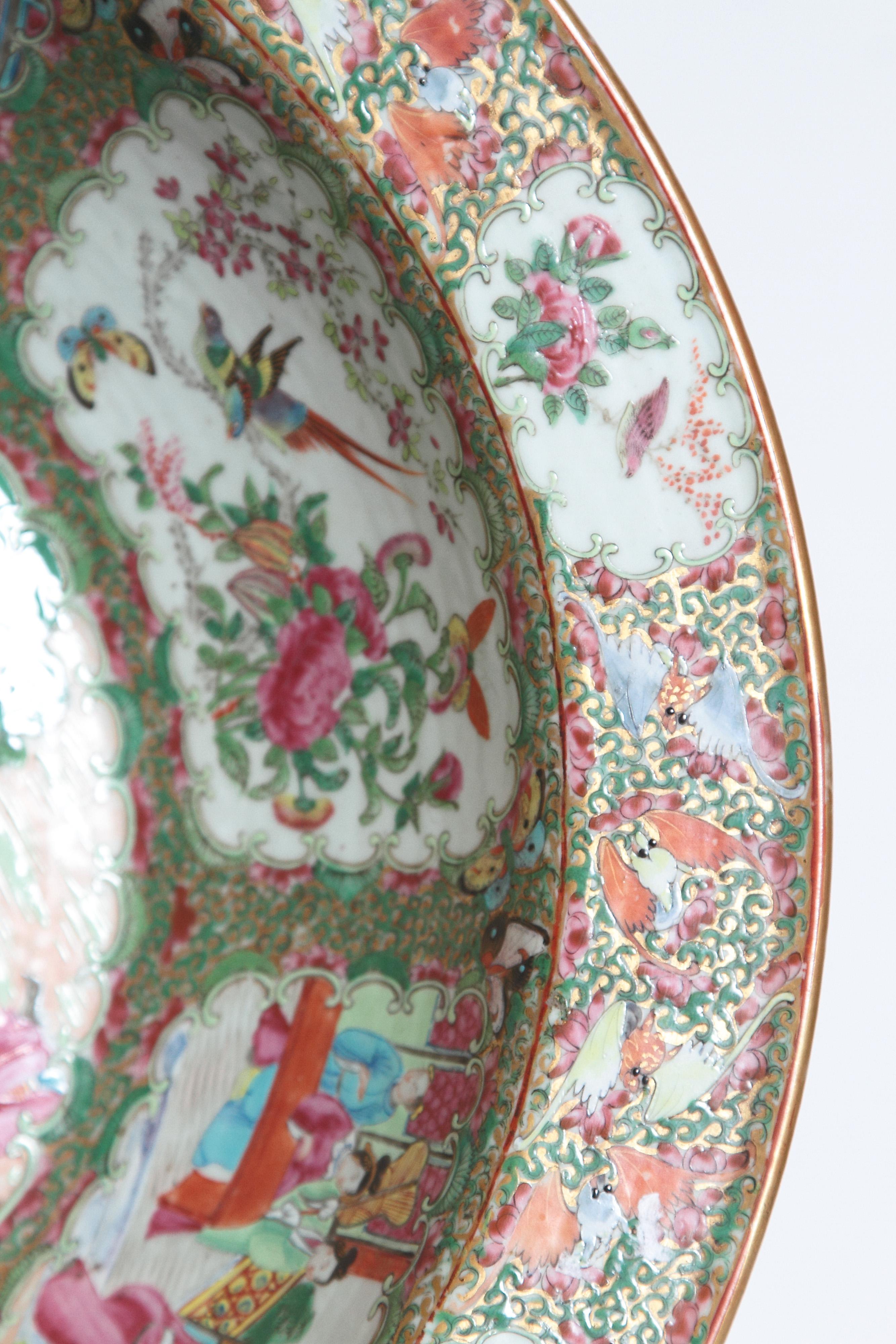 Large 19th Century Chinese Porcelain Rose Medallion Bowl 6