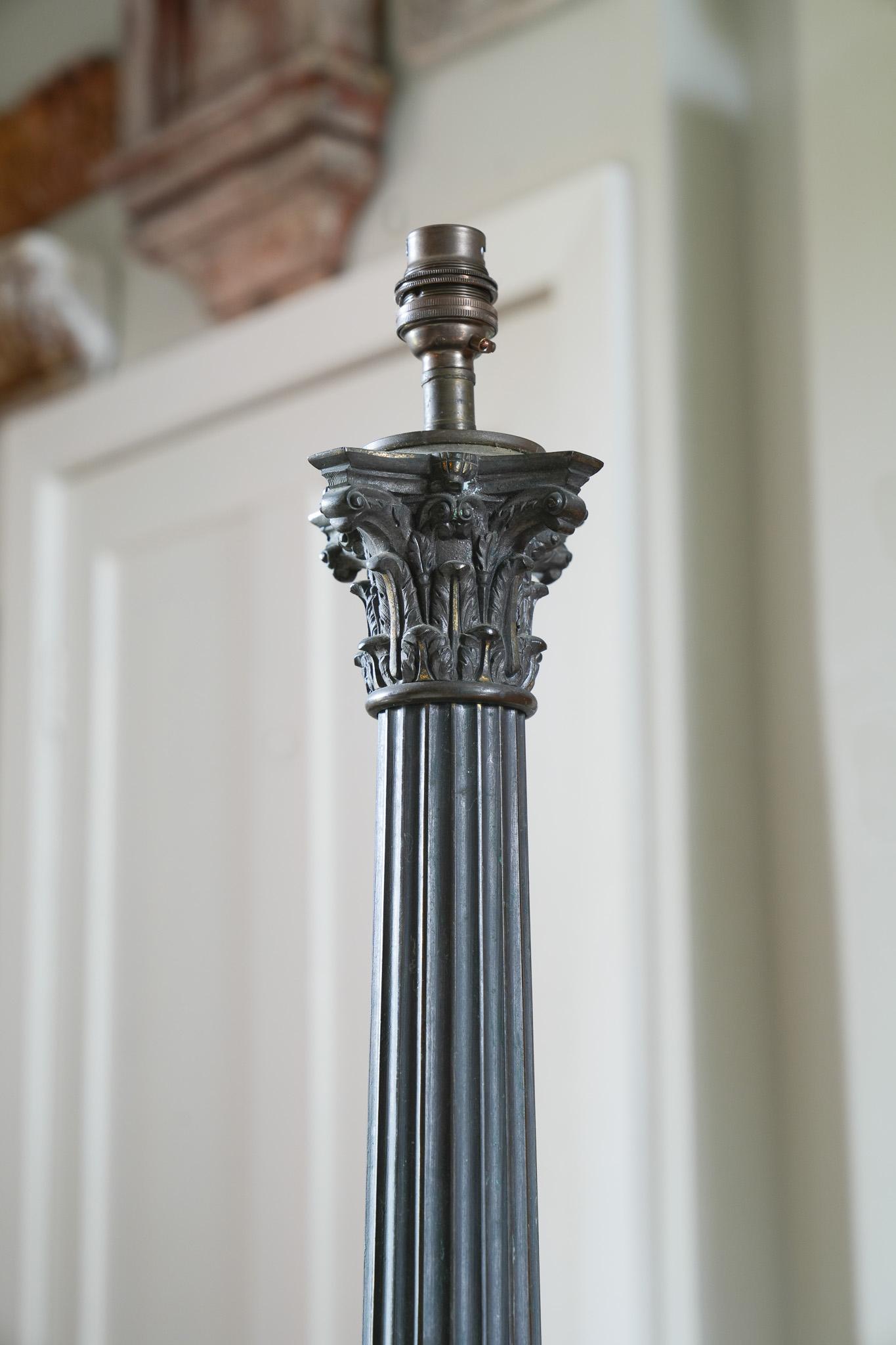 Bronze A Large 19th Century Column Table Lamp For Sale