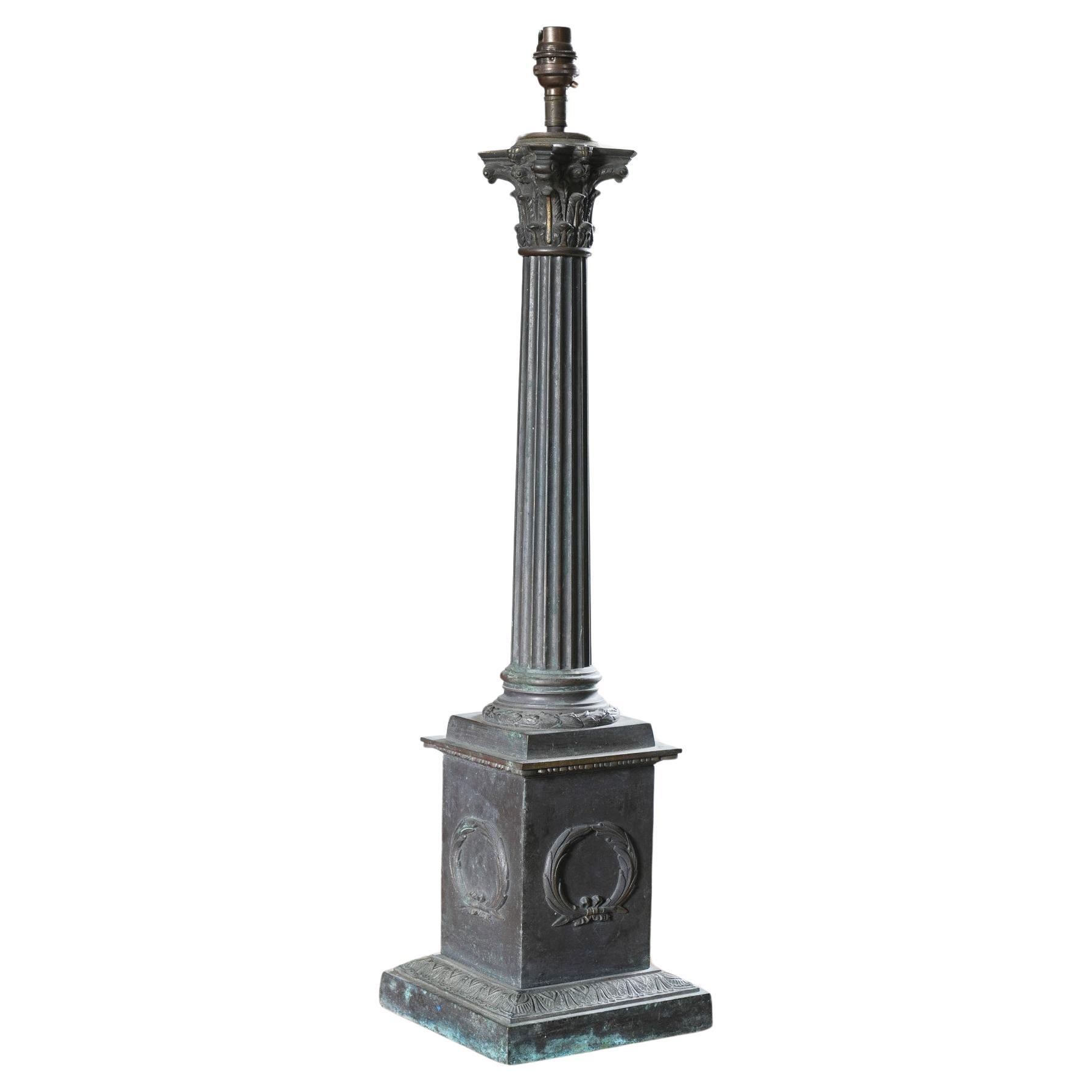 A Large 19th Century Column Table Lamp For Sale