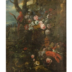 A large Continental School Grotto Feast with Landscape, 19th C.