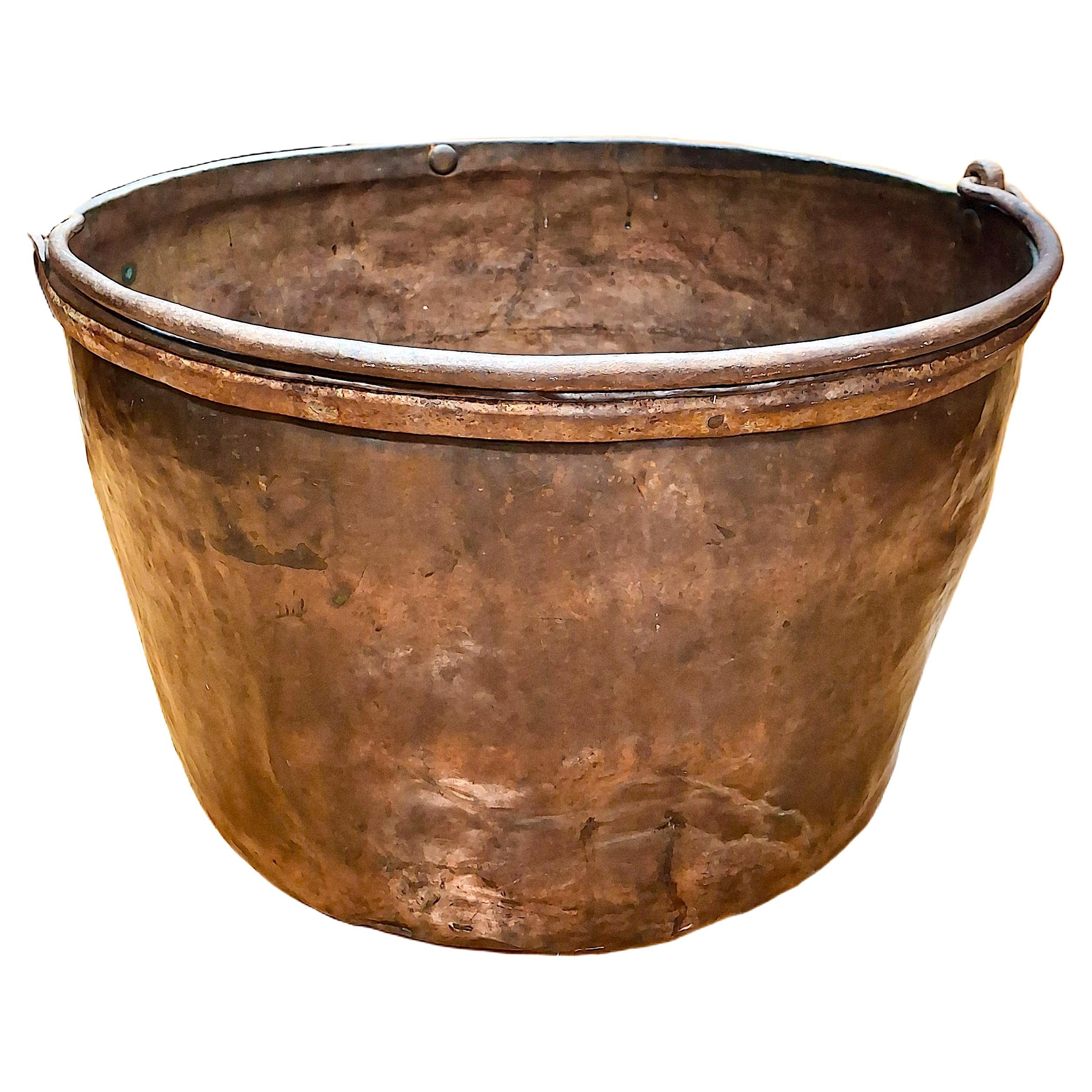 A Large 19th-Century Copper Apple Butter Cauldron with Iron Handle