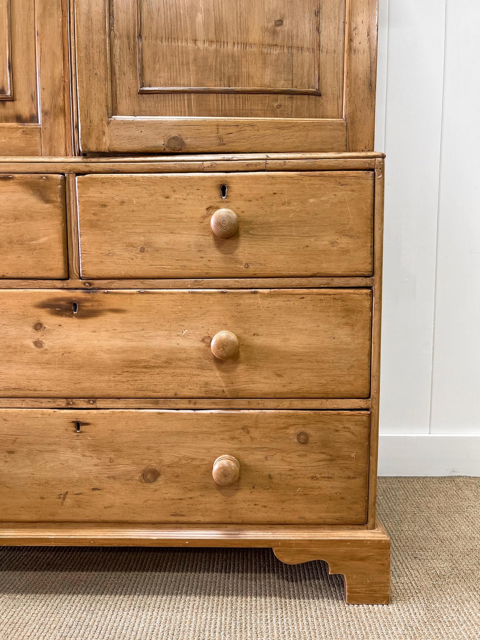 A Large 19th Century English Pine Linen Press Cupboard For Sale 6