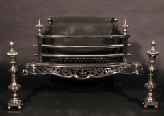 Large 19th Century English Polished Steel Firegrate