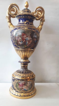 Large 19th Century Finely Painted Large Vienna Vase and Cover