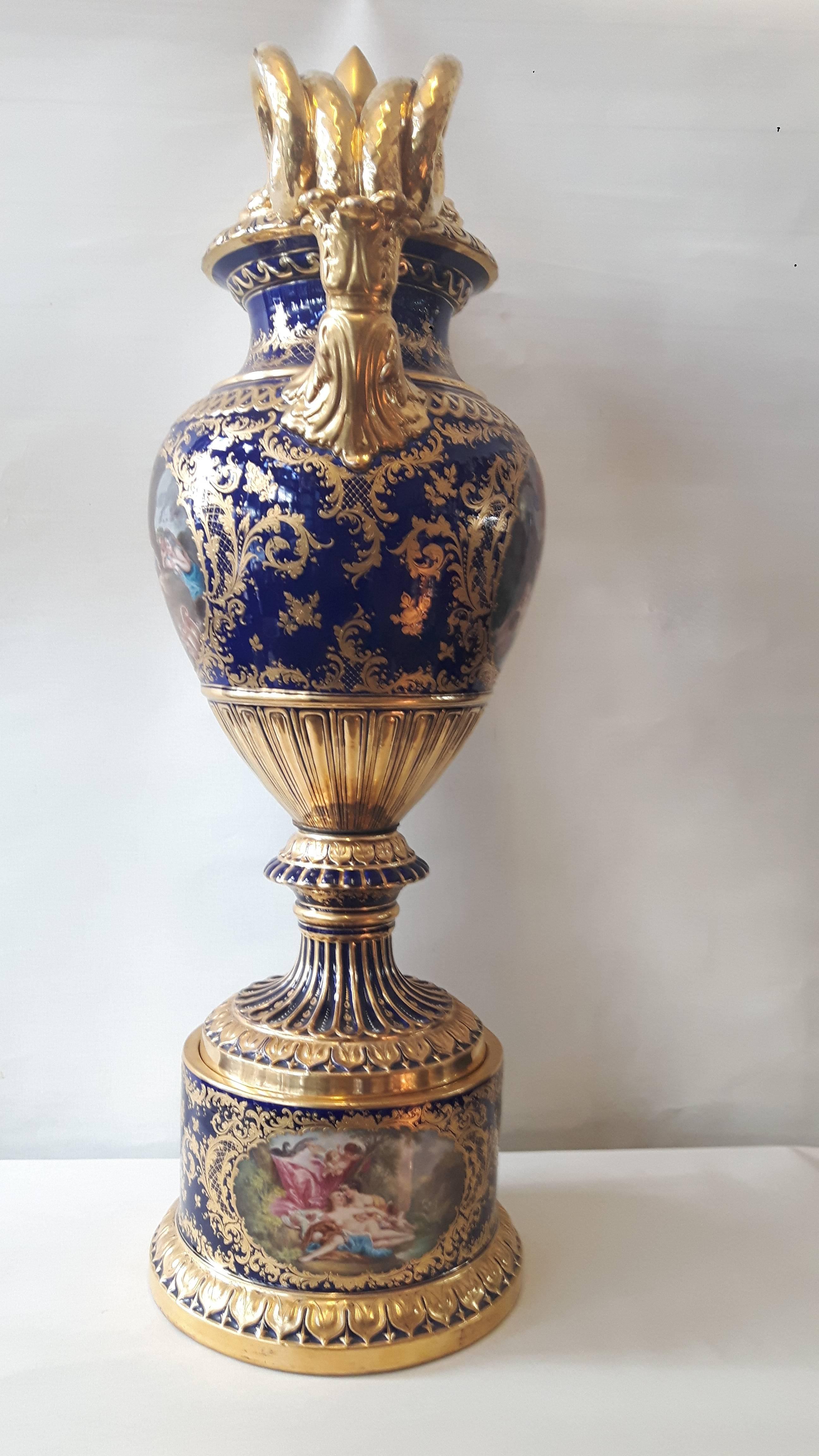 Other Large 19th Century Finely Painted Large Vienna Vase and Cover For Sale