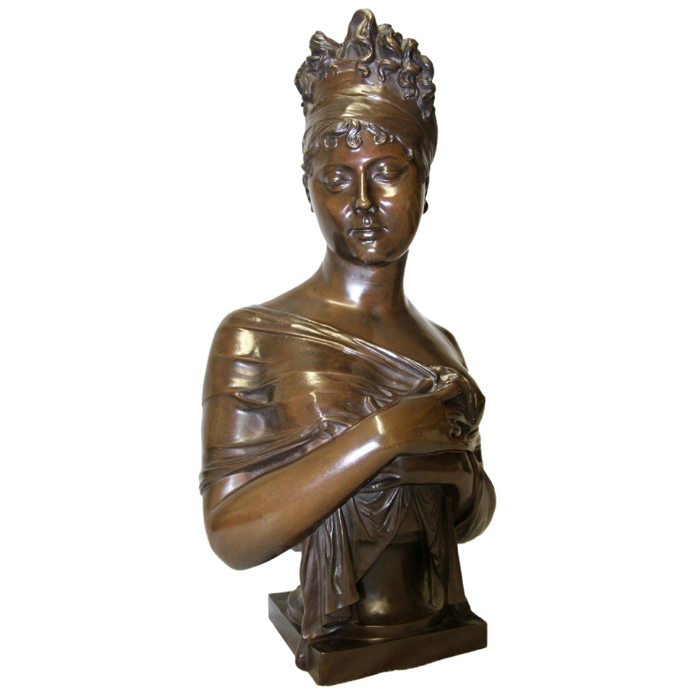 Large 19th Century French Bronze Bust of Juliette Recamier For Sale