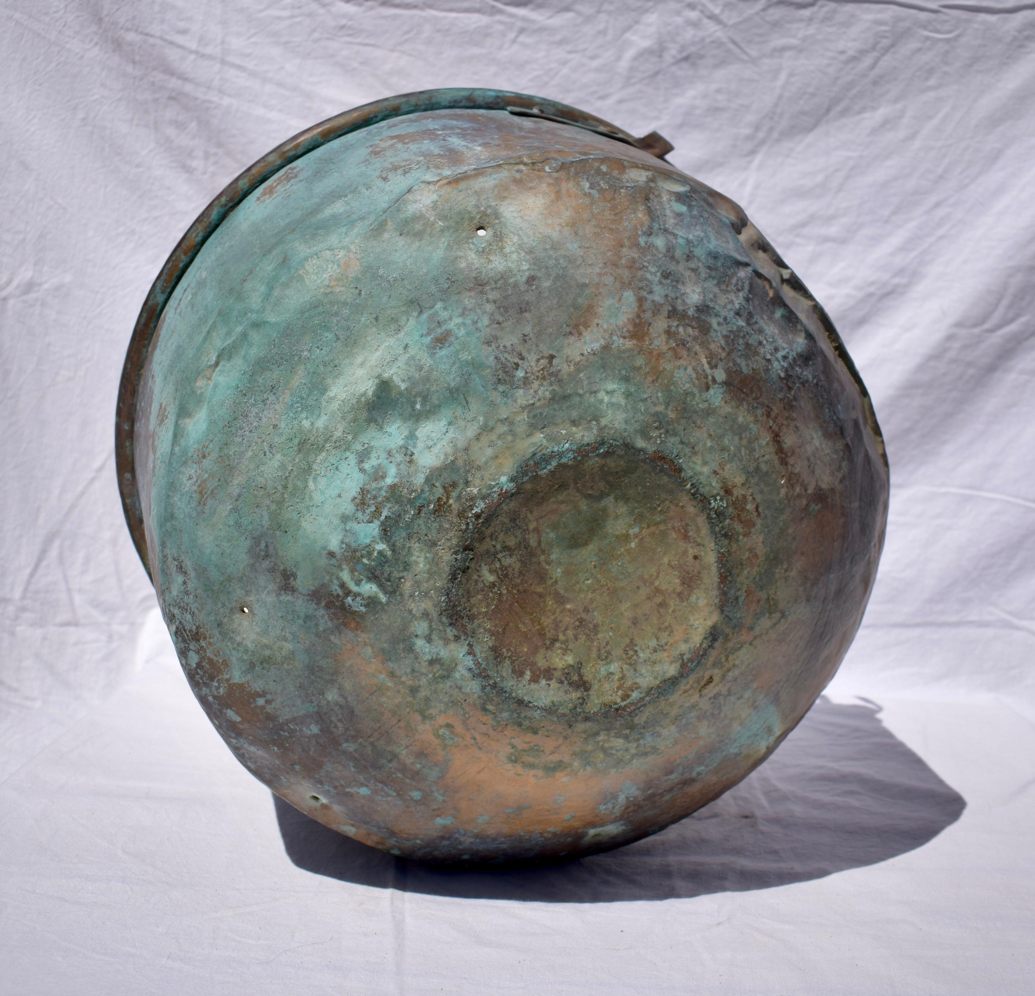 Large 19th Century French Copper Cauldron with a Verdigris Patina 3