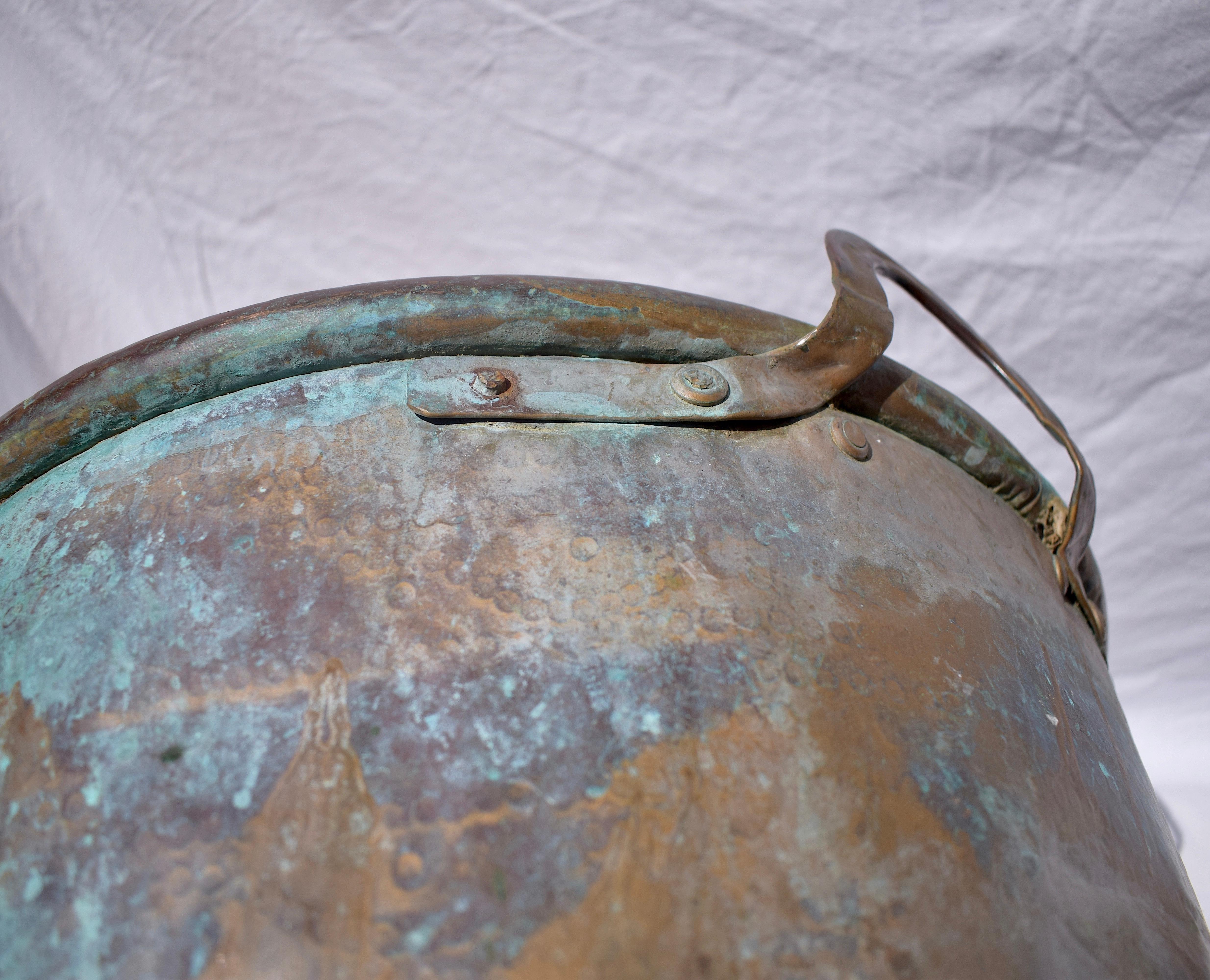 Large 19th Century French Copper Cauldron with a Verdigris Patina 5