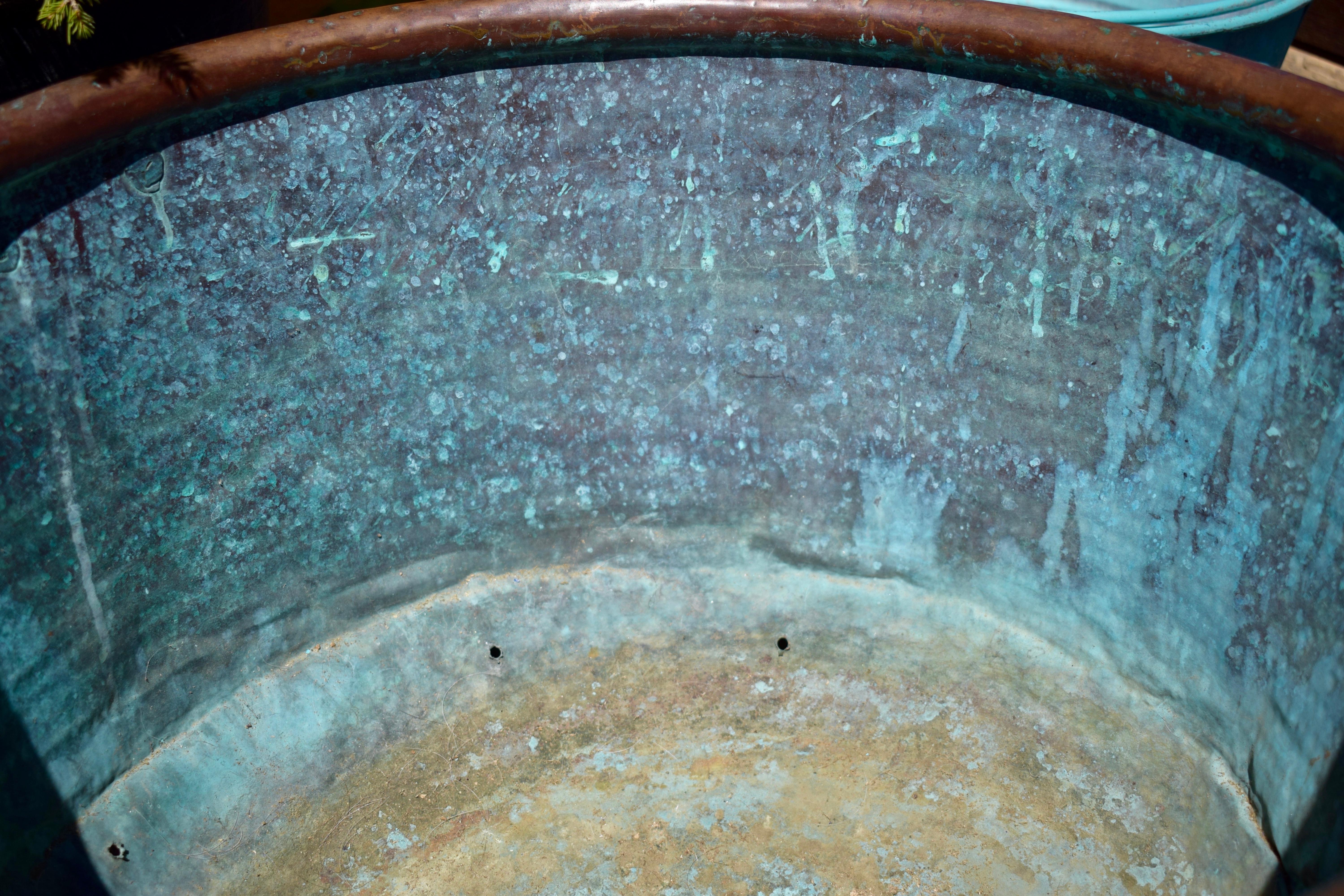 Large 19th Century French Copper Cauldron with a Verdigris Patina 6