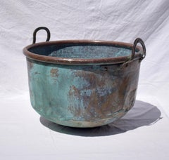 Large 19th Century French Copper Cauldron with a Verdigris Patina