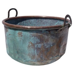 Large 19th Century French Copper Cauldron with a Verdigris Patina