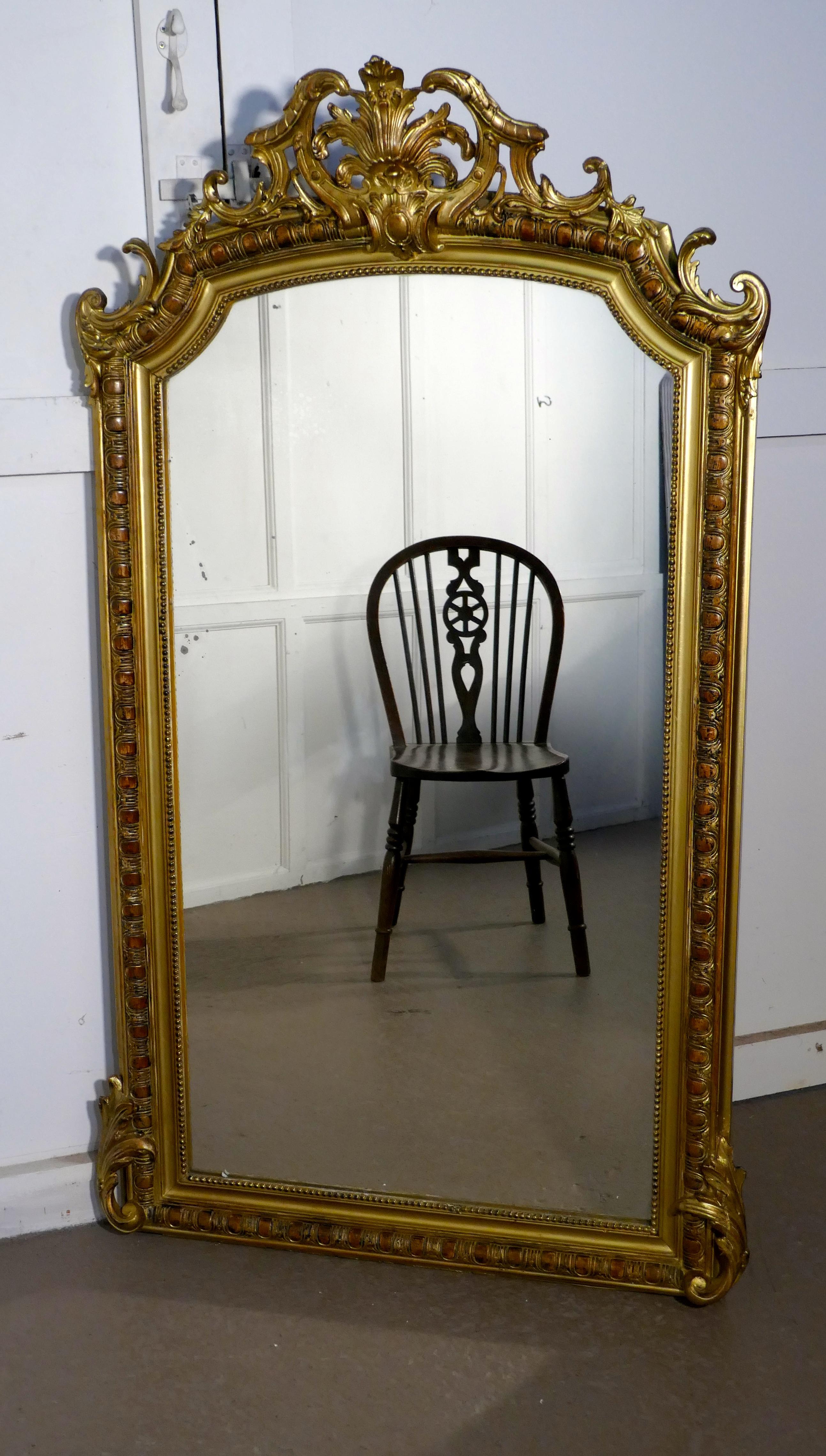 Baroque Large 19th Century French Gilt Wall Mirror