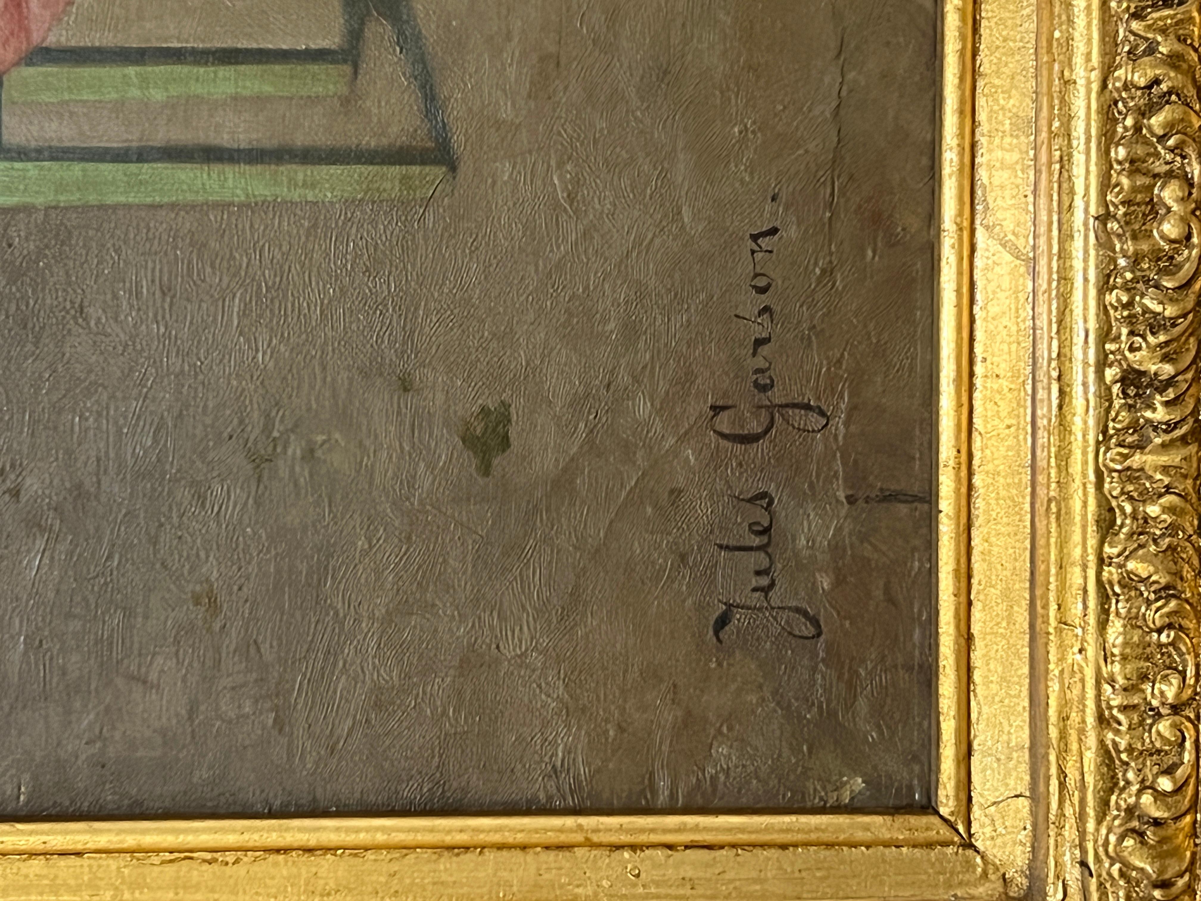 Dipinto a mano Grande olio su tela francese del XIX secolo di Jules Garson in vendita