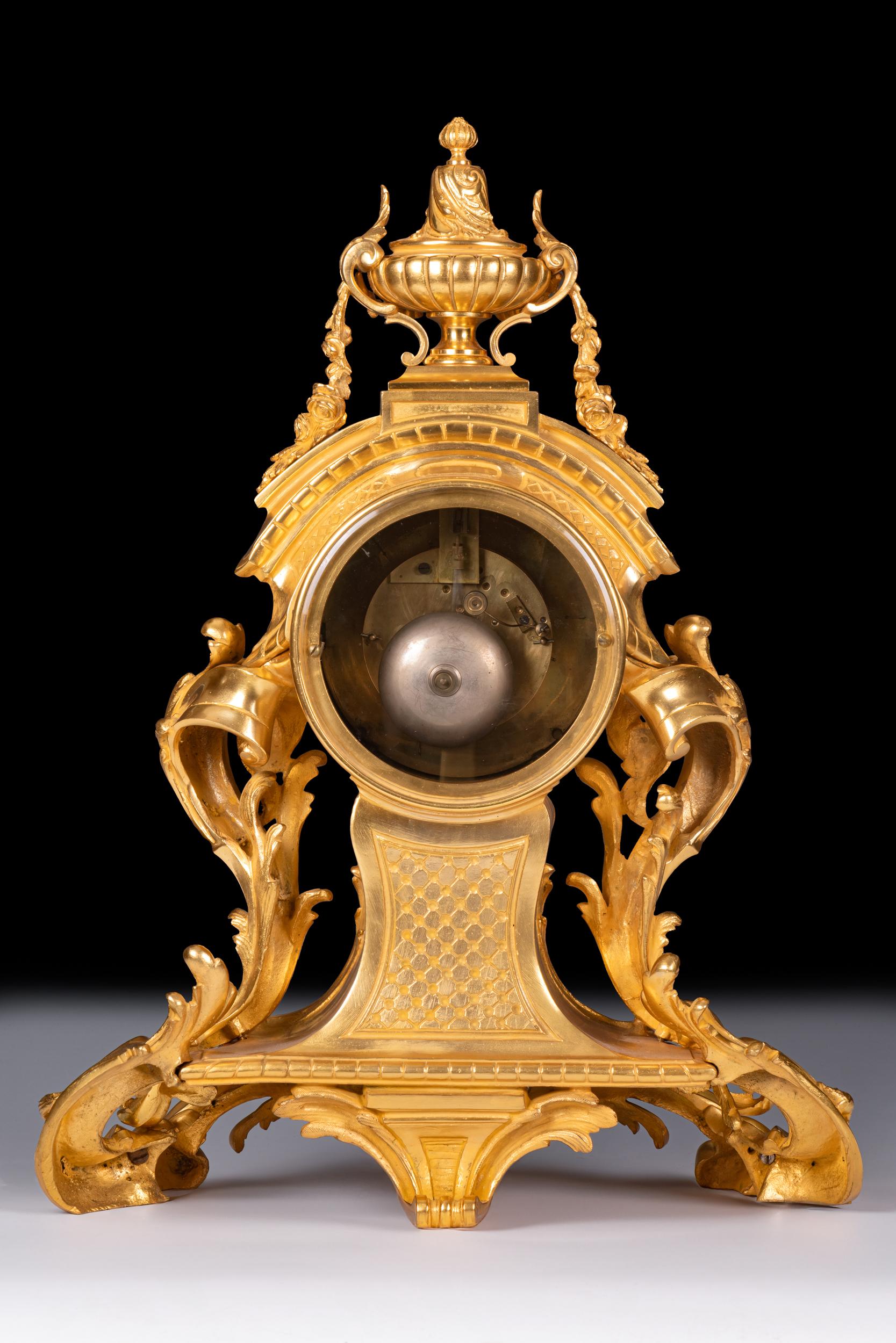 A Large 19th Century French Ormolu Mantle Clock In The Rococo Style For Sale 1