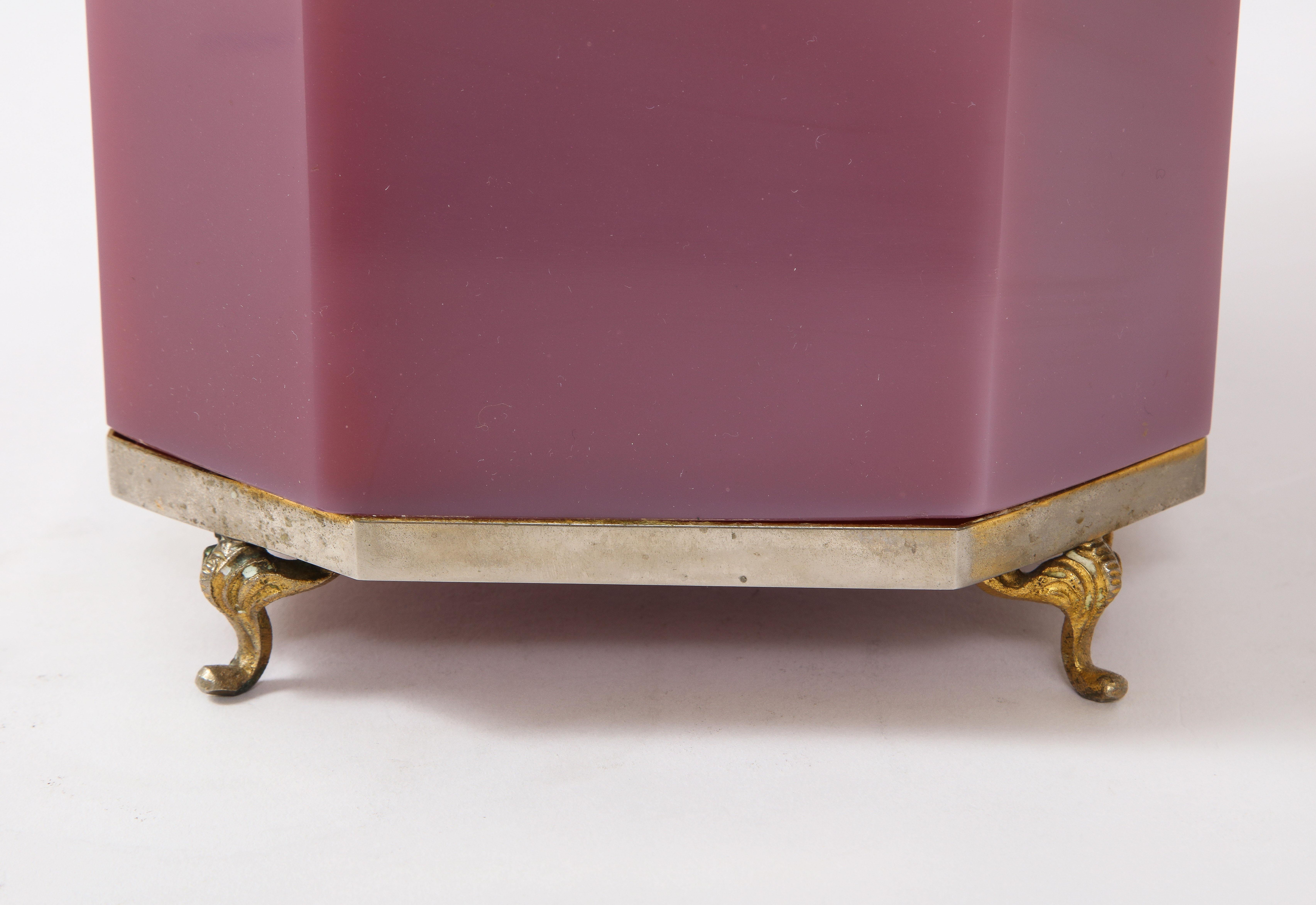 Large 19th Century French Pink Opaline Silvered Bonze Mounted Jewelry Box 2