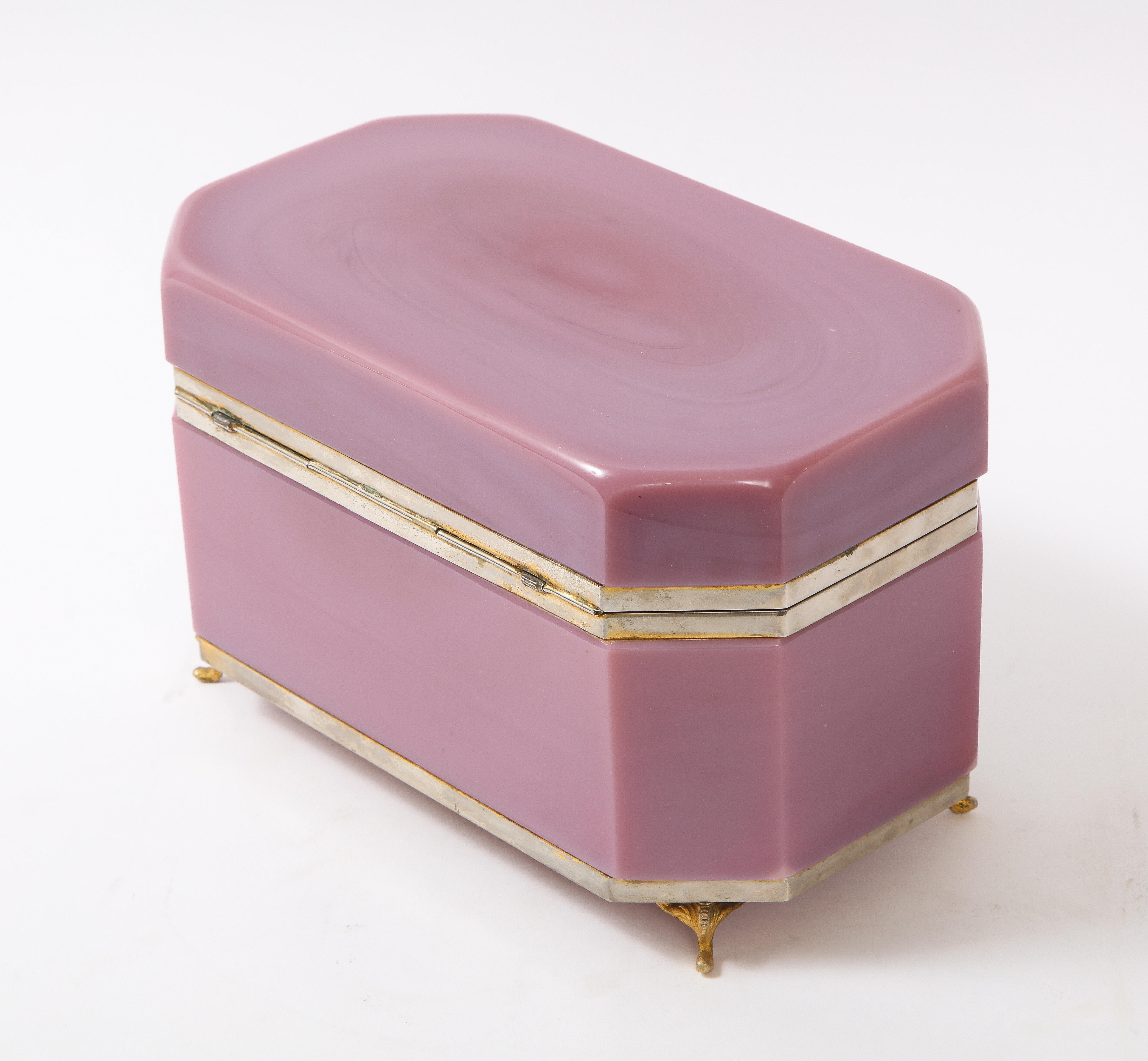 Late 19th Century Large 19th Century French Pink Opaline Silvered Bonze Mounted Jewelry Box