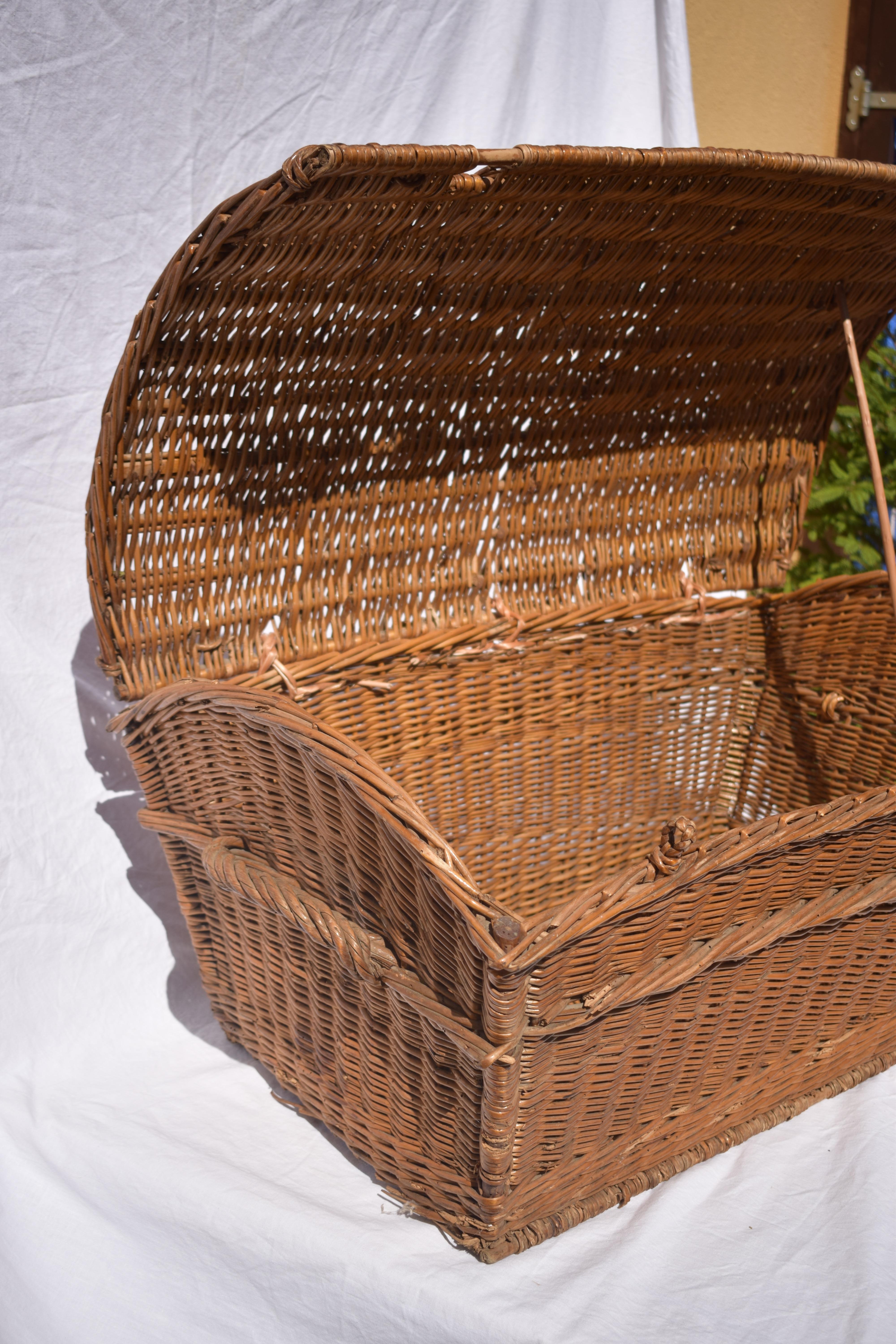 Large 19th Century French Wicker Basket with Lid 10