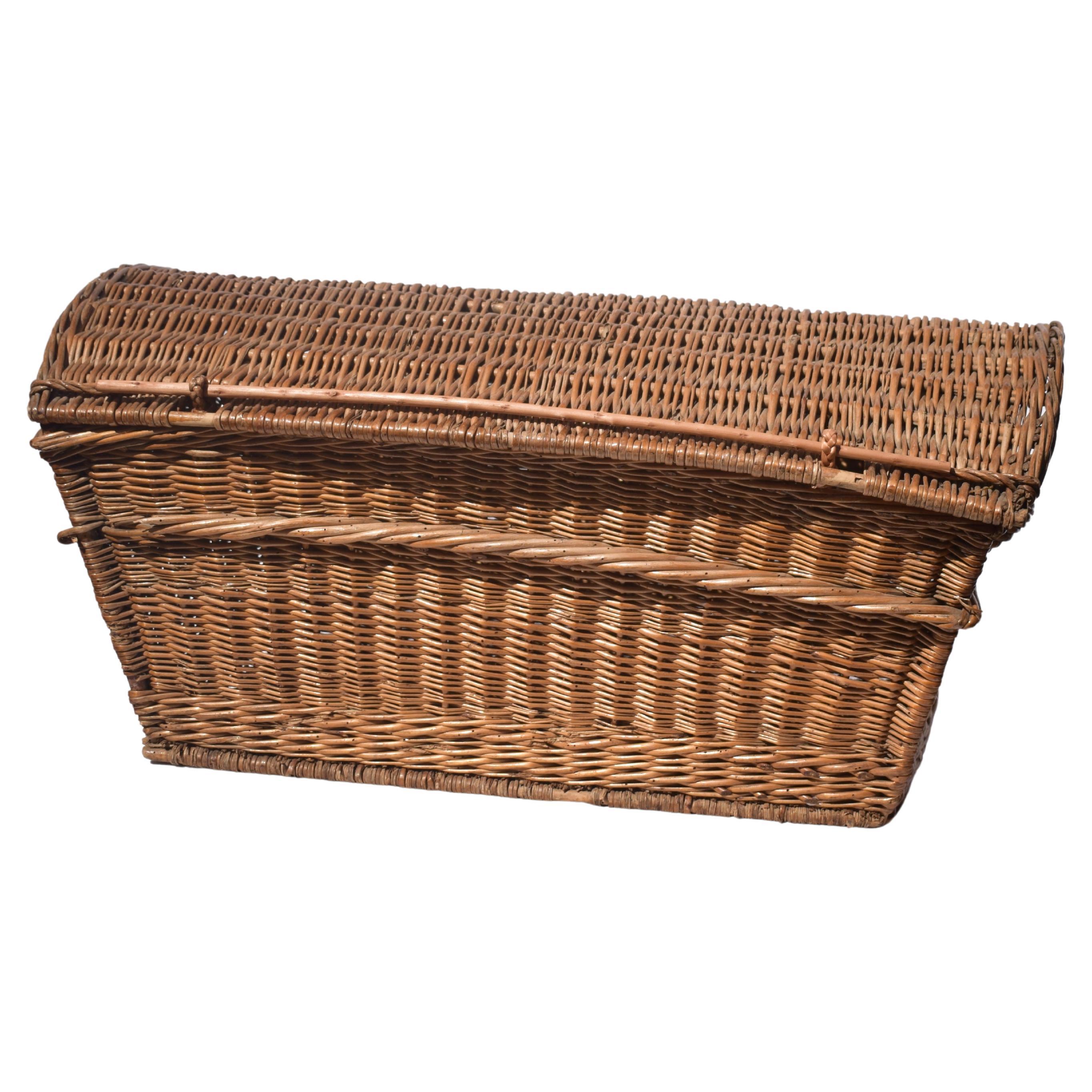 Large 19th Century French Wicker Basket with Lid