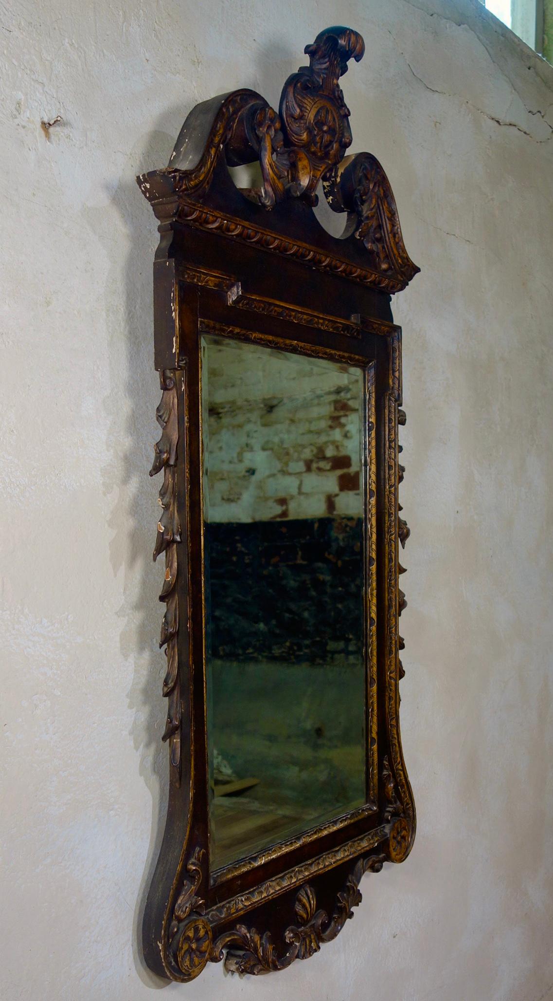 Large 19th Century George II Style Wall Mirror Mahogany Giltwood Carved 10