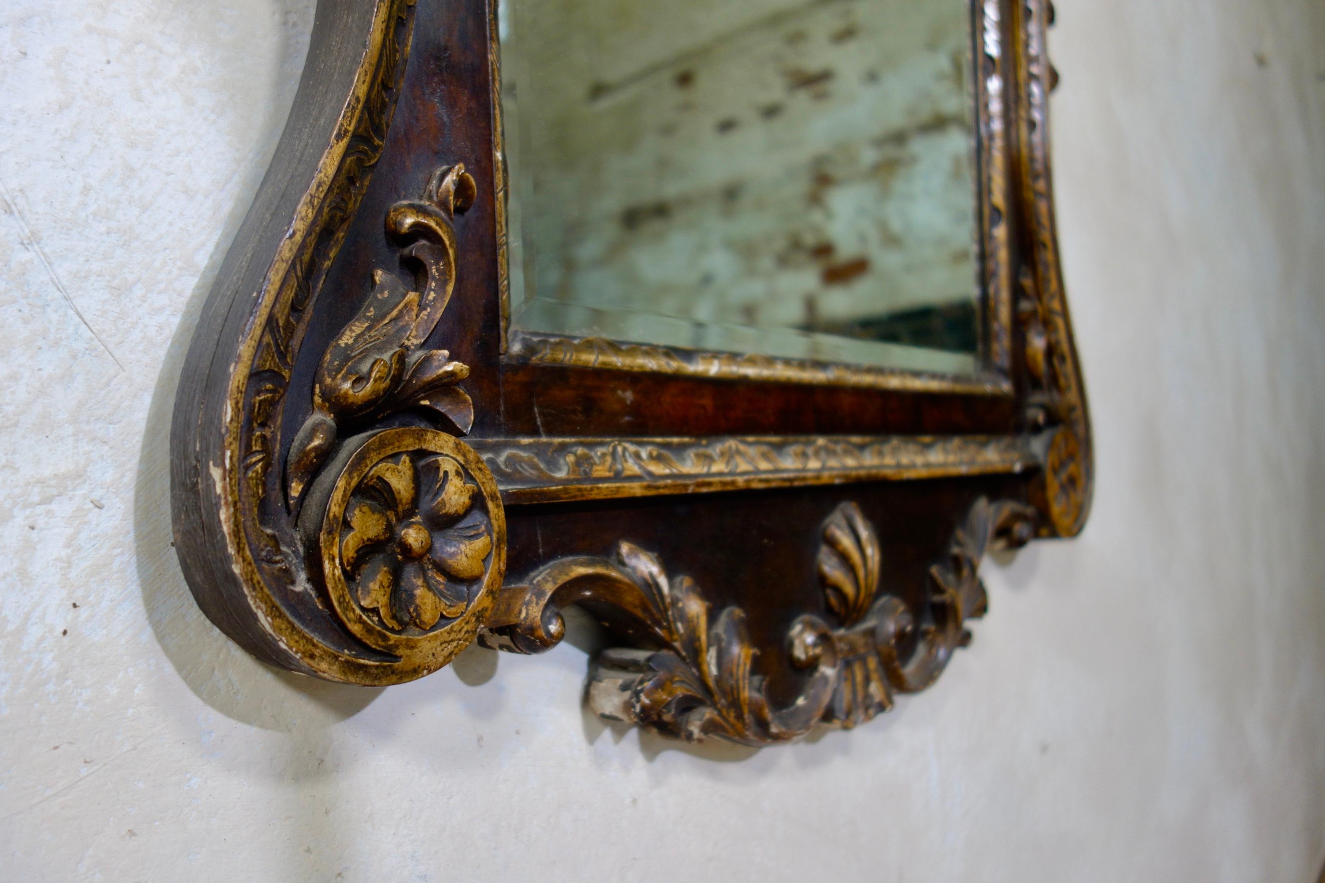 Large 19th Century George II Style Wall Mirror Mahogany Giltwood Carved 4