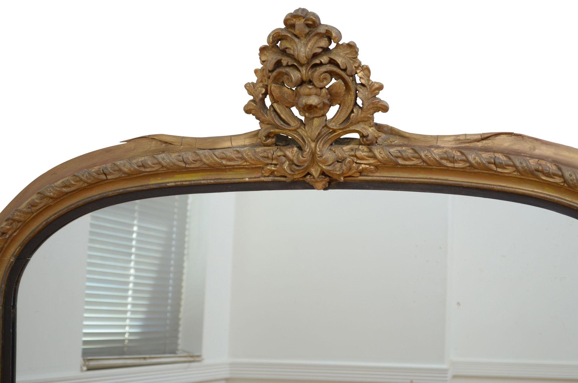 Gold Leaf Large 19th Century Gilded Wall Mirror For Sale