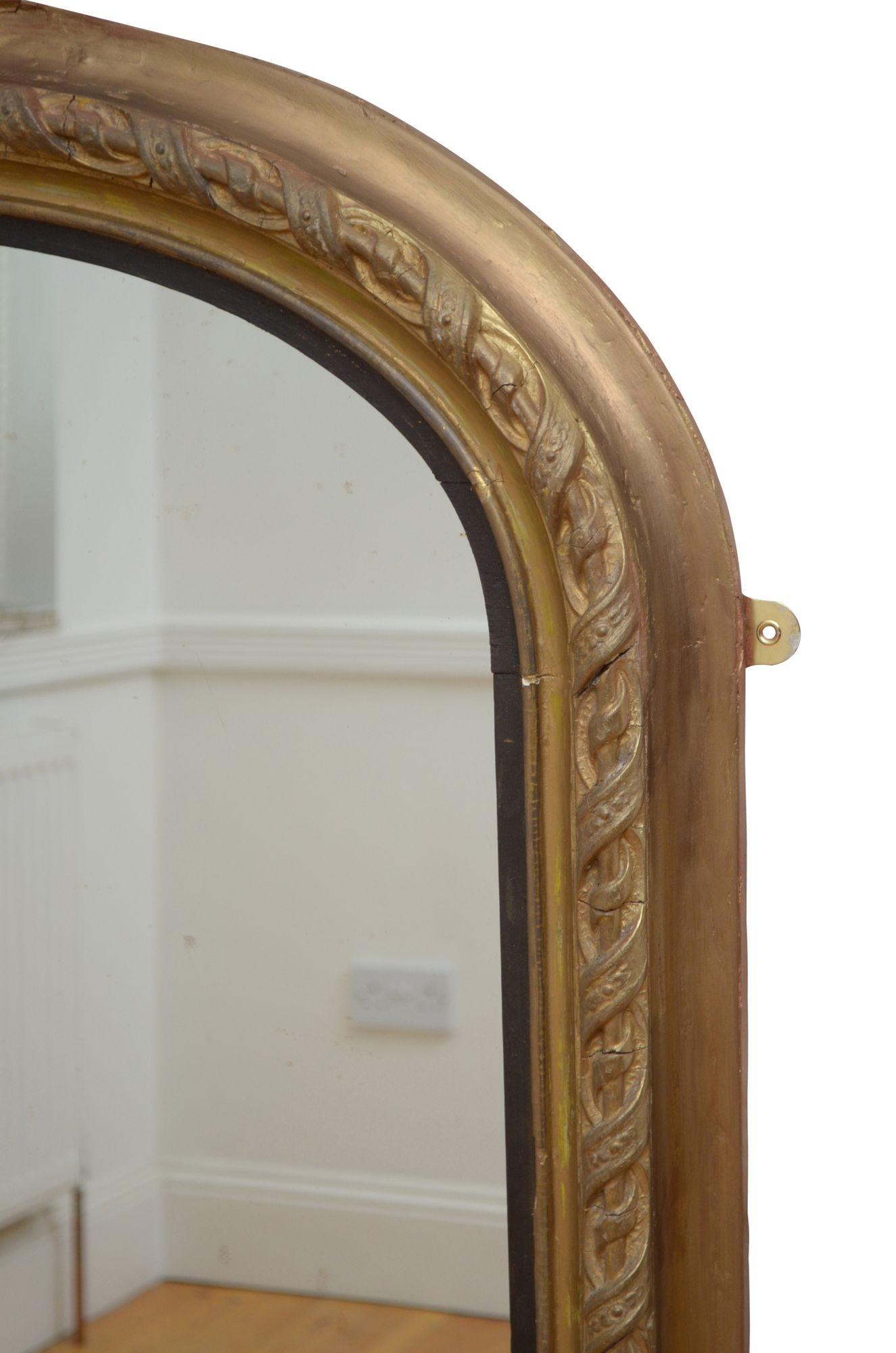 Grand miroir mural doré du 19ème siècle, H155 cm en vente 1