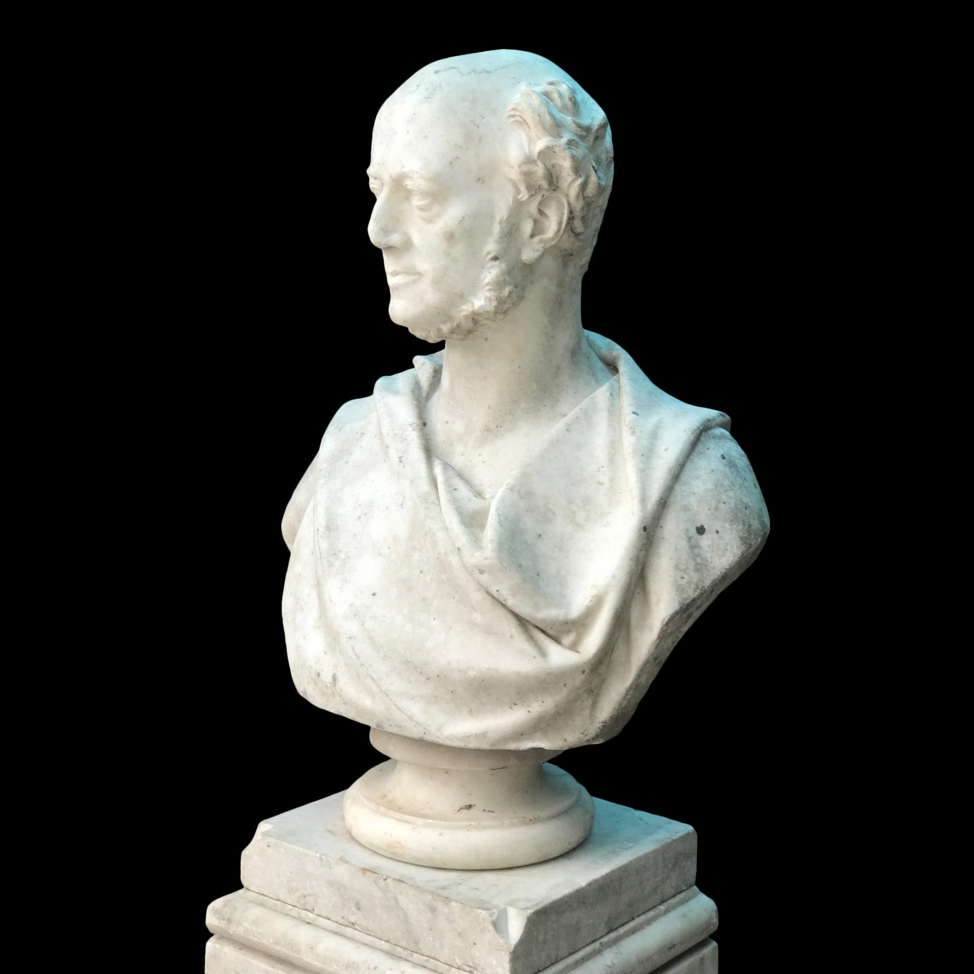 British Large 19th Century Marble Bust of the Gentleman Matthew Noble For Sale