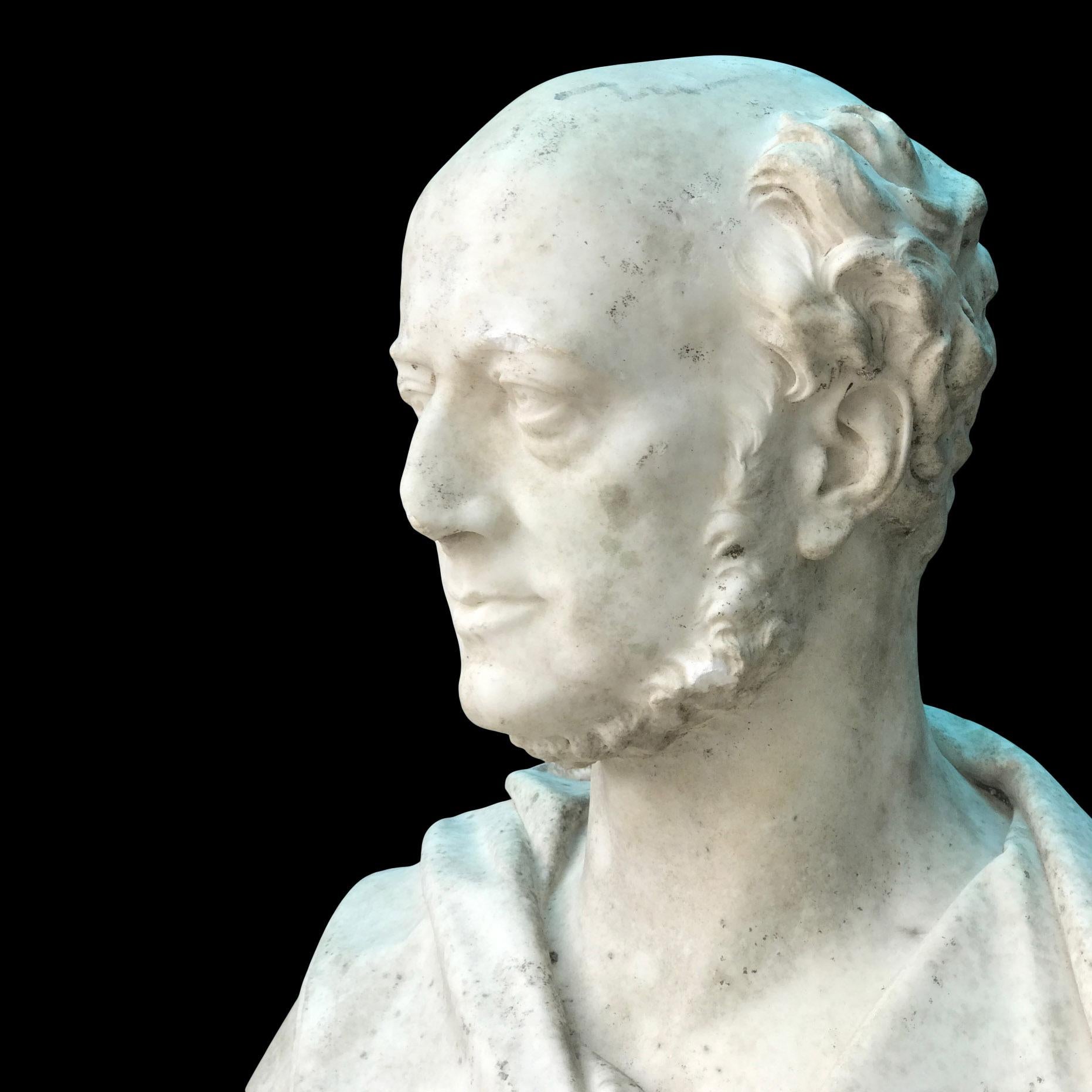 Carved Large 19th Century Marble Bust of the Gentleman Matthew Noble For Sale
