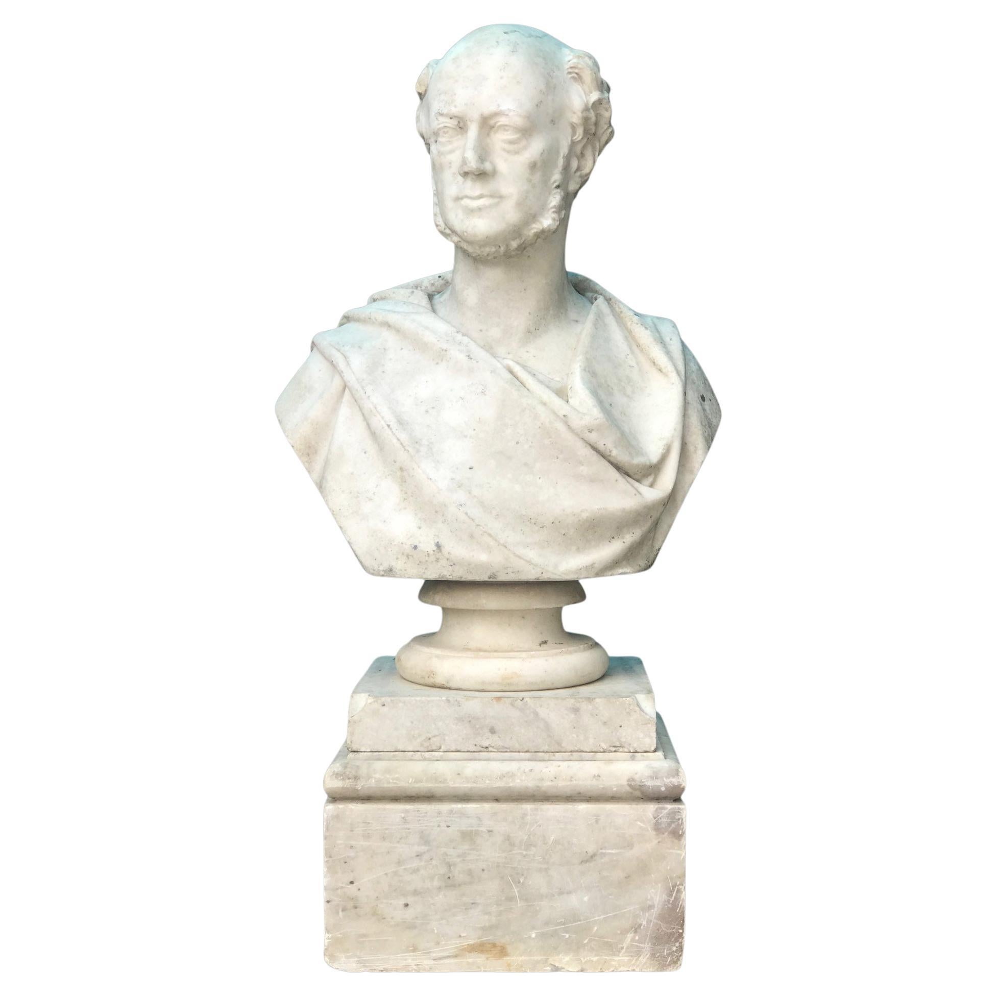 Grand buste en marbre du 19ème siècle représentant le Gentleman Matthew Noble