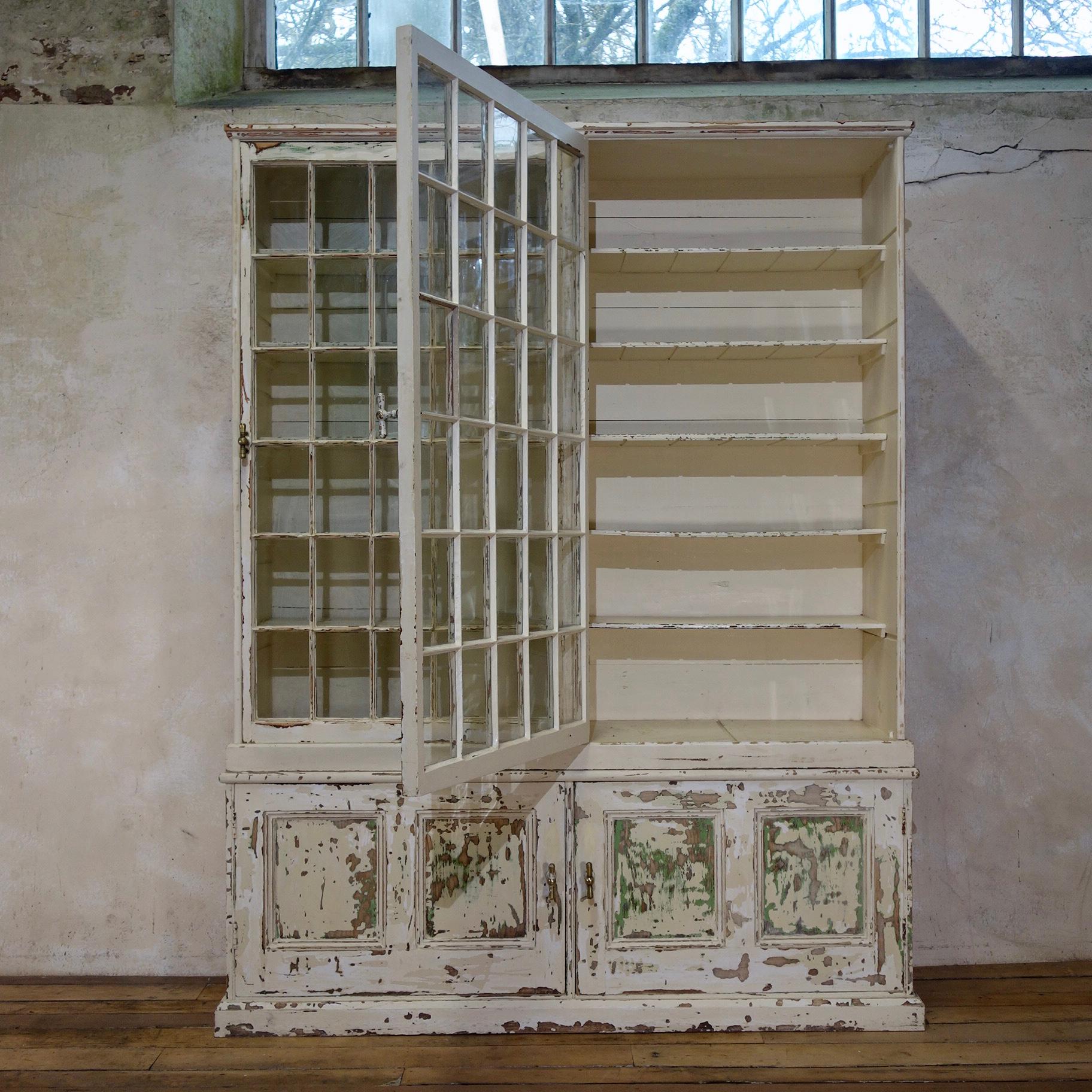 A Large 19th Century French Original Painted Glazed Bookcase Cabinet - White  11