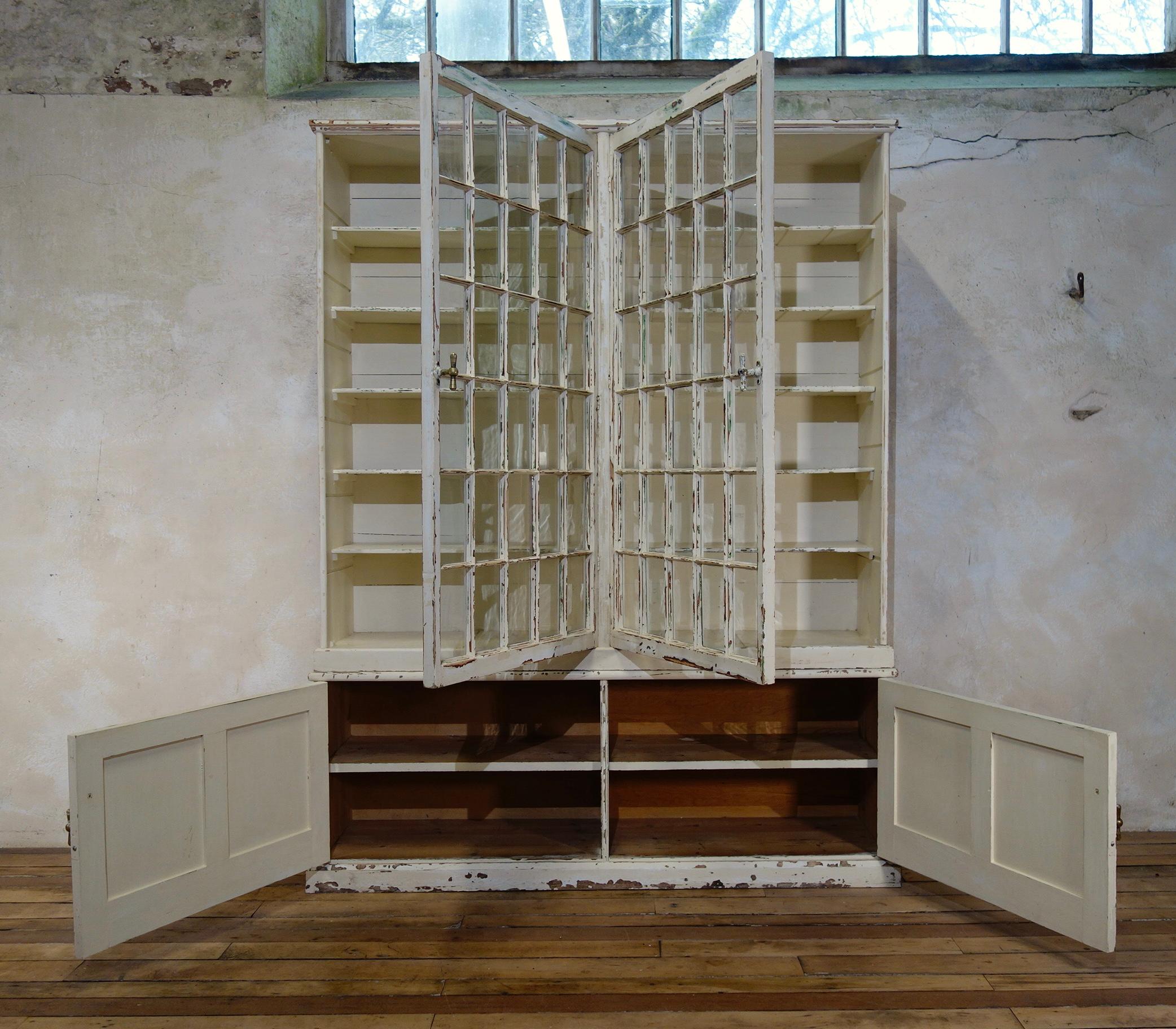 A Large 19th Century French Original Painted Glazed Bookcase Cabinet - White  12