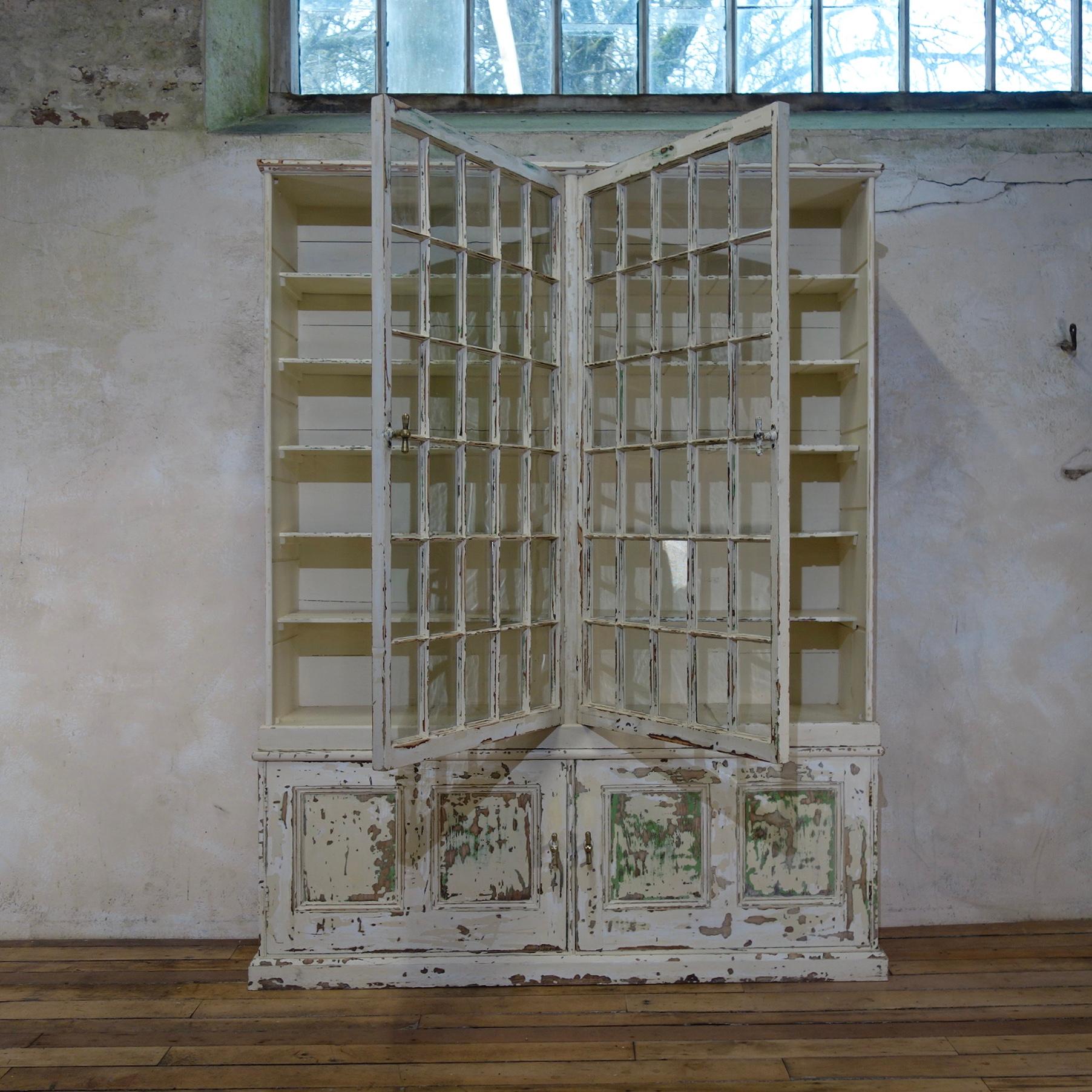 A Large 19th Century French Original Painted Glazed Bookcase Cabinet - White  13