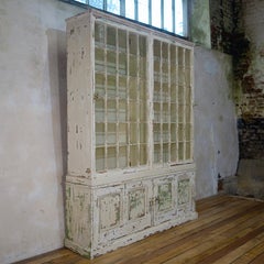 A Large 19th Century French Original Painted Glazed Bookcase Cabinet - White