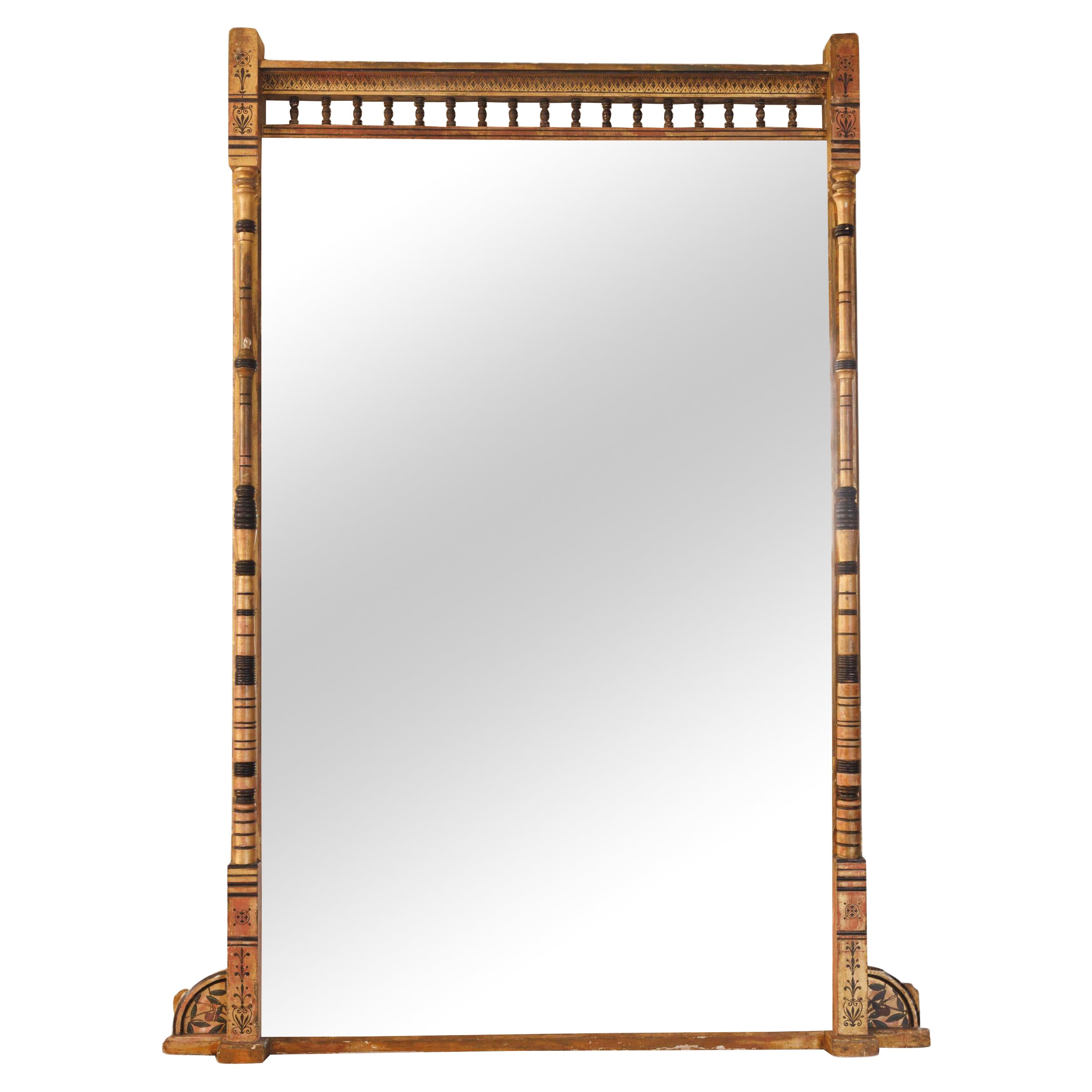 Grand miroir à trumeau peint du XIXe siècle en vente