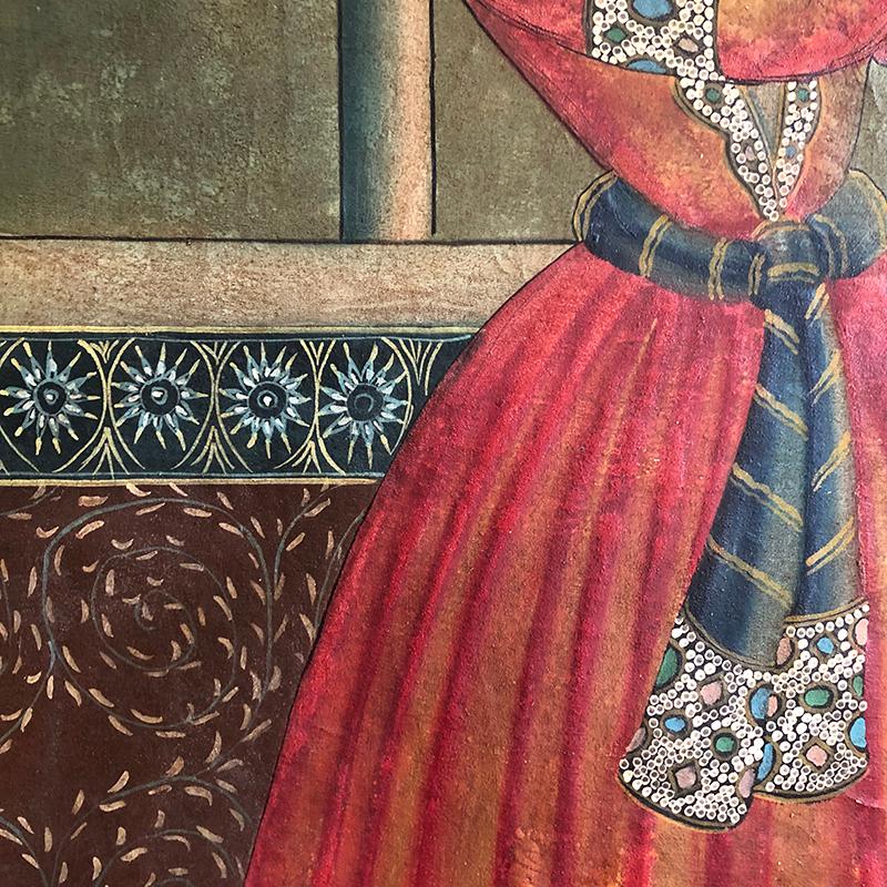 Islamic A Large 19th Century Persian Qajar Portrait Painting