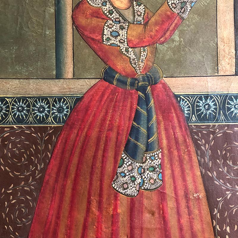 A Large 19th Century Persian Qajar Portrait Painting In Fair Condition In London, GB