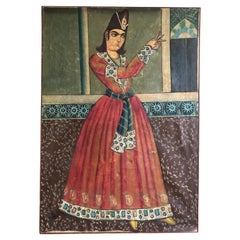 A Large 19th Century Persian Qajar Portrait Painting