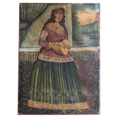 A Large 19th Century Persian Qajar Portrait Painting