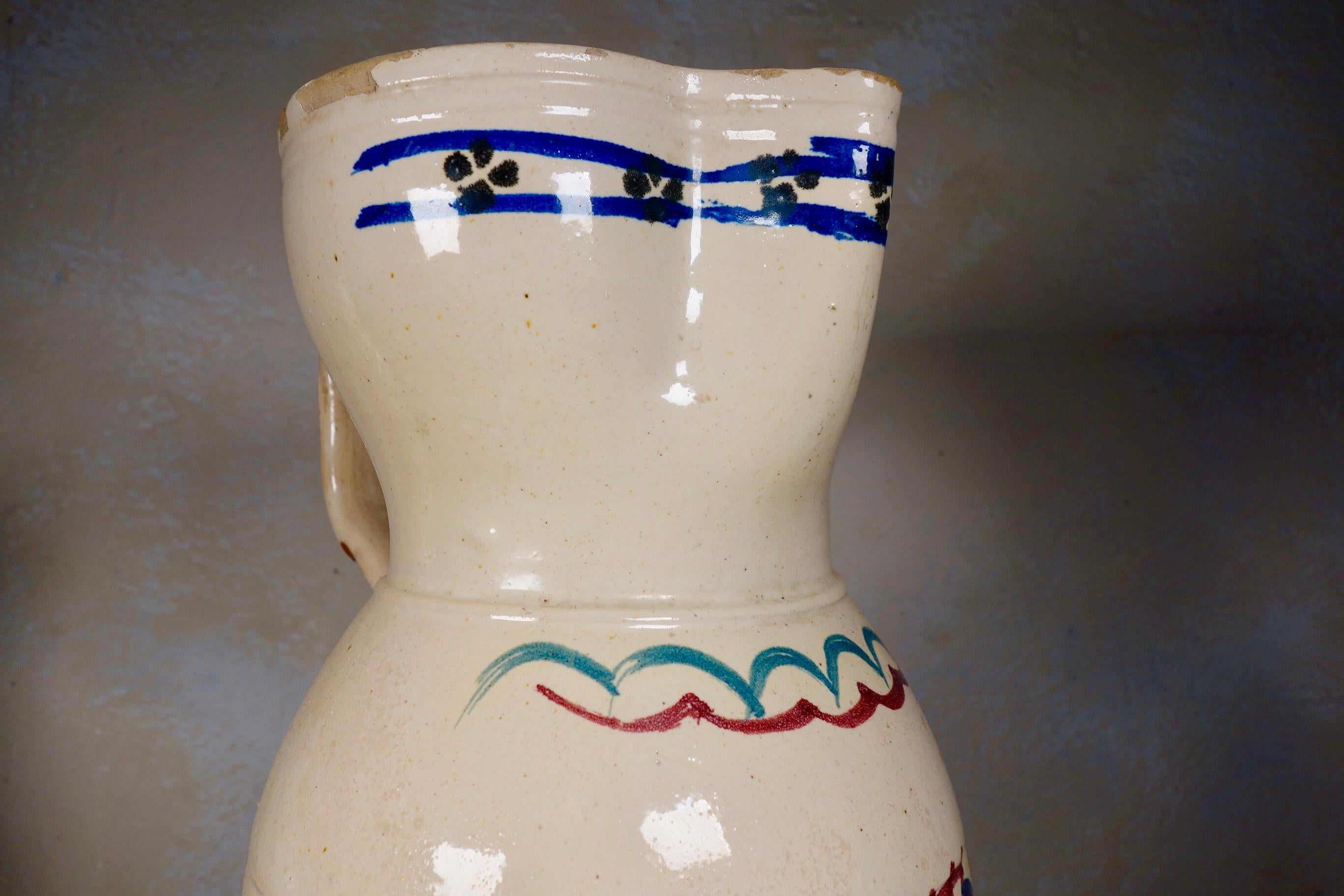 Italian Large 19th Century Pitcher, Jug Puglia Italy Cream For Sale