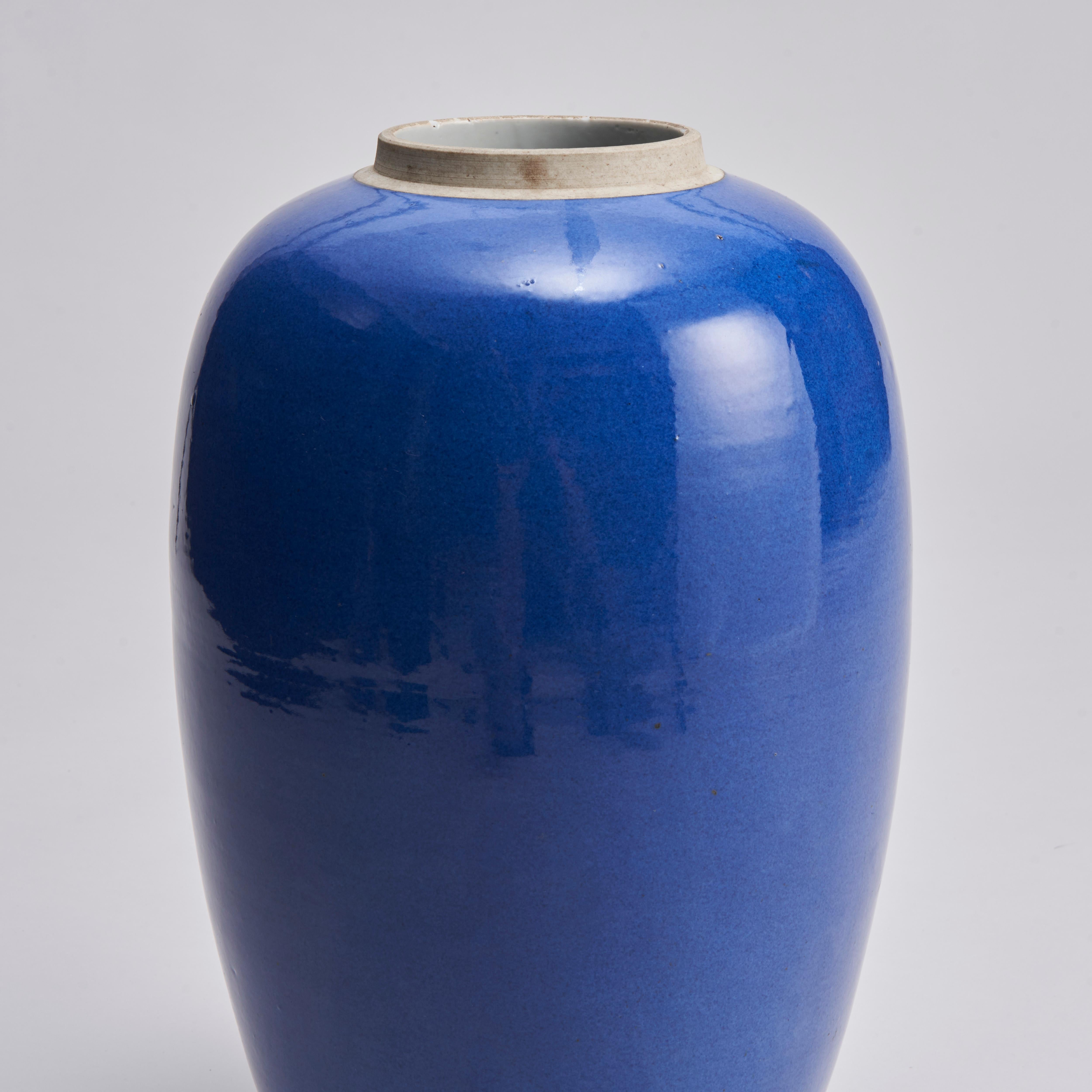 Porcelain A large 19th Century Powder blue, elongated, porcelain jar For Sale