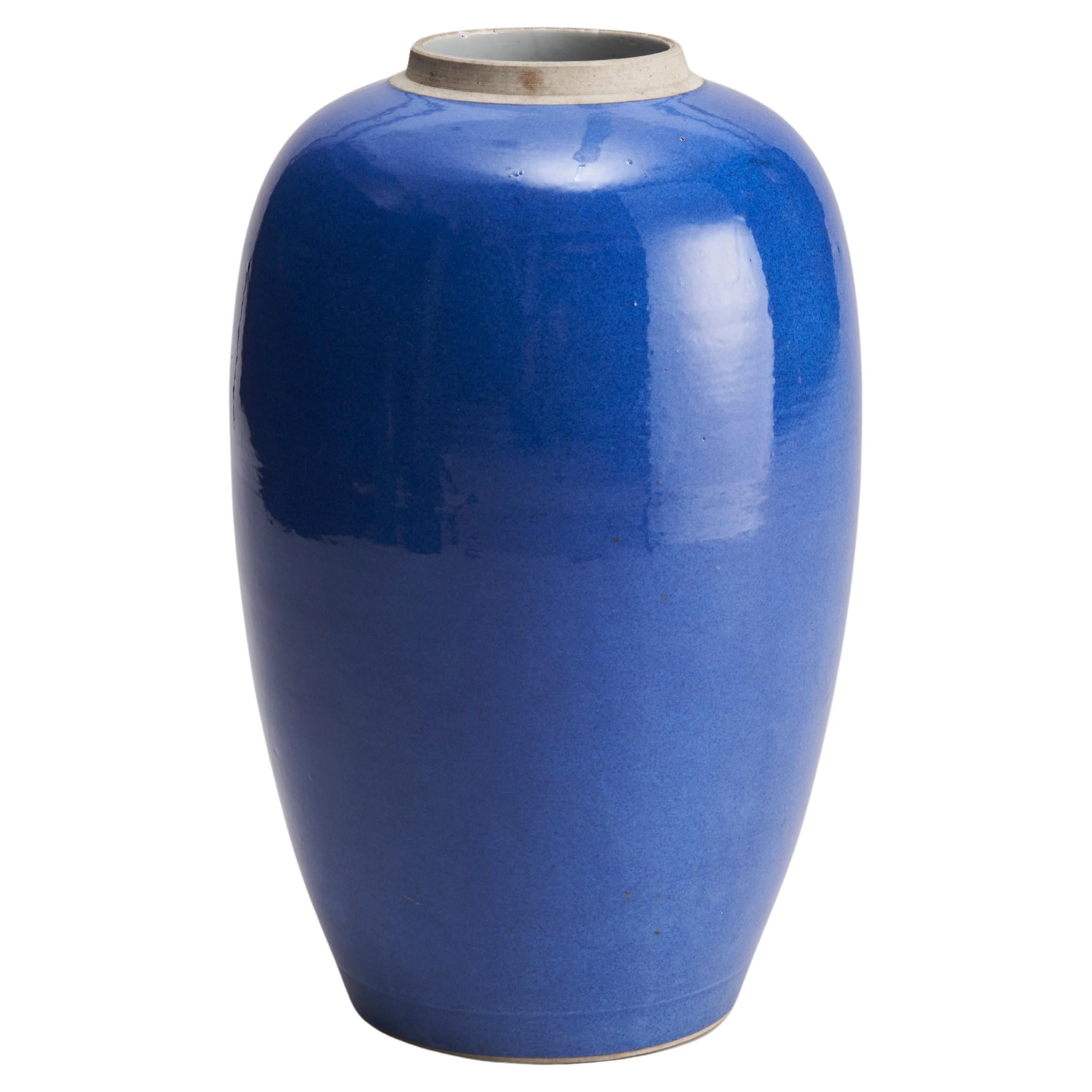 A large 19th Century Powder blue, elongated, porcelain jar For Sale
