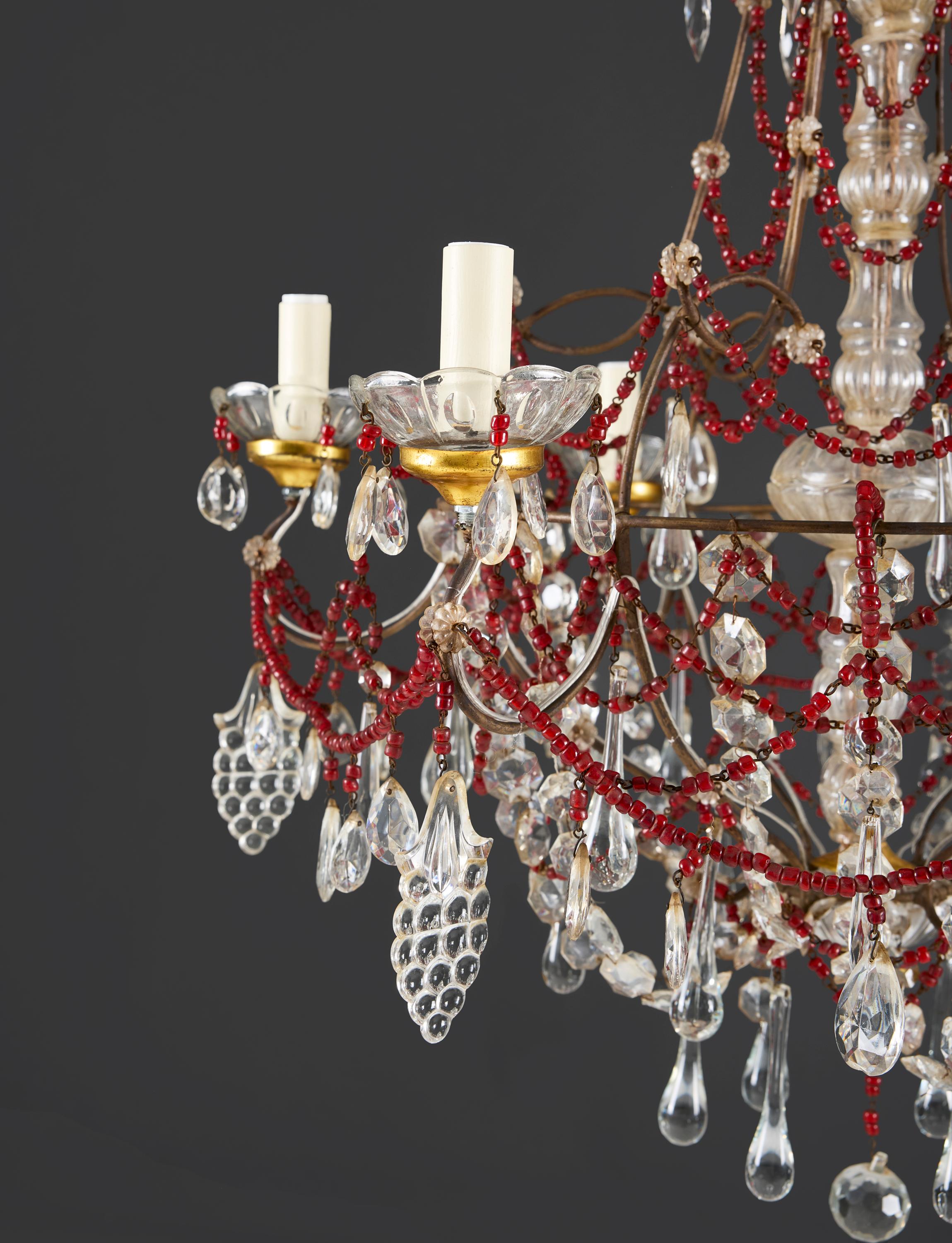 A Large 19th Century Red Glass Beaded Chandelier In Good Condition For Sale In London, GB