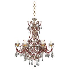 A Large 19th Century Red Glass Beaded Chandelier