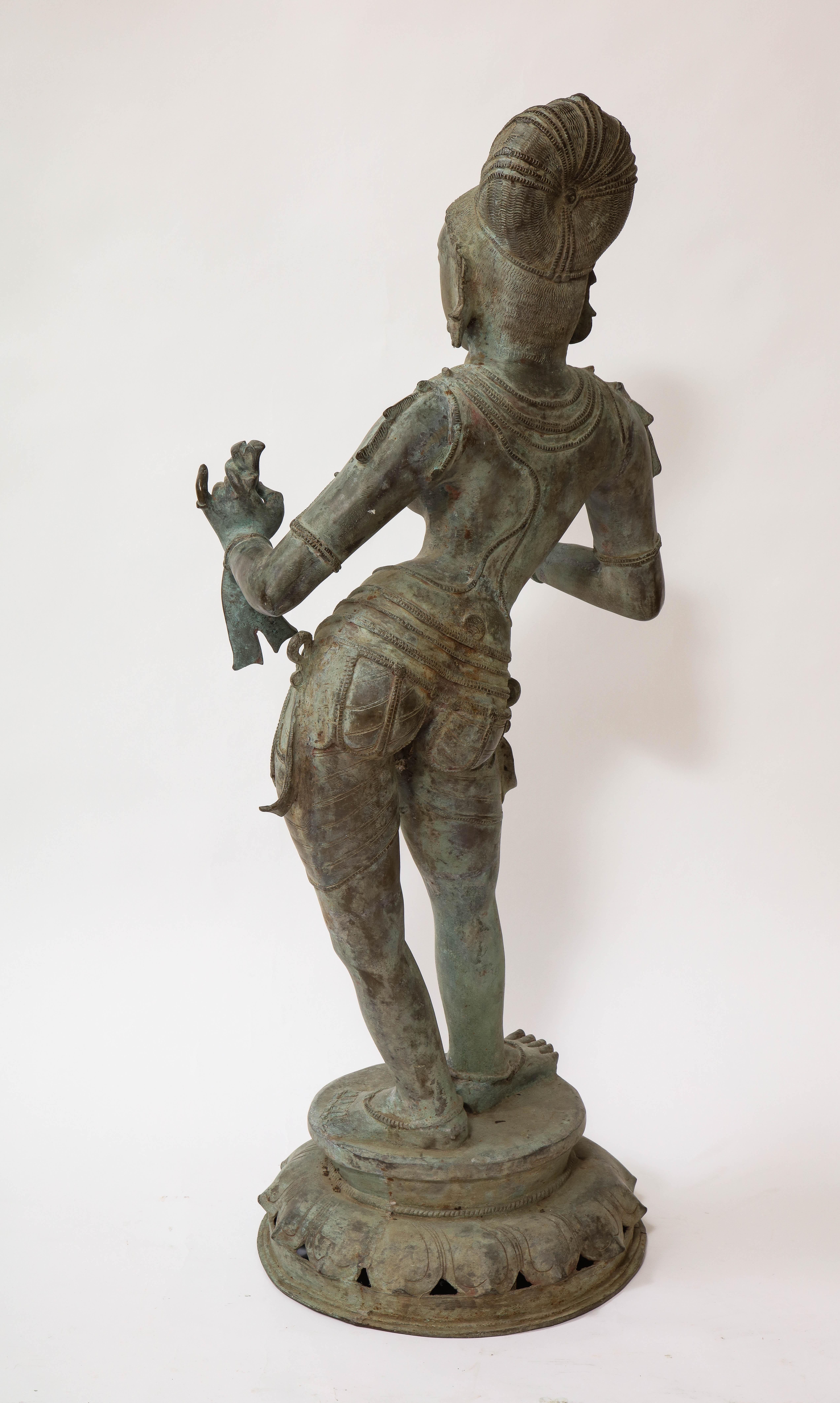 Anglo-Indian A Large 19th Century South Indian Bronze Dancing Female Figure, Tamil Nadu For Sale