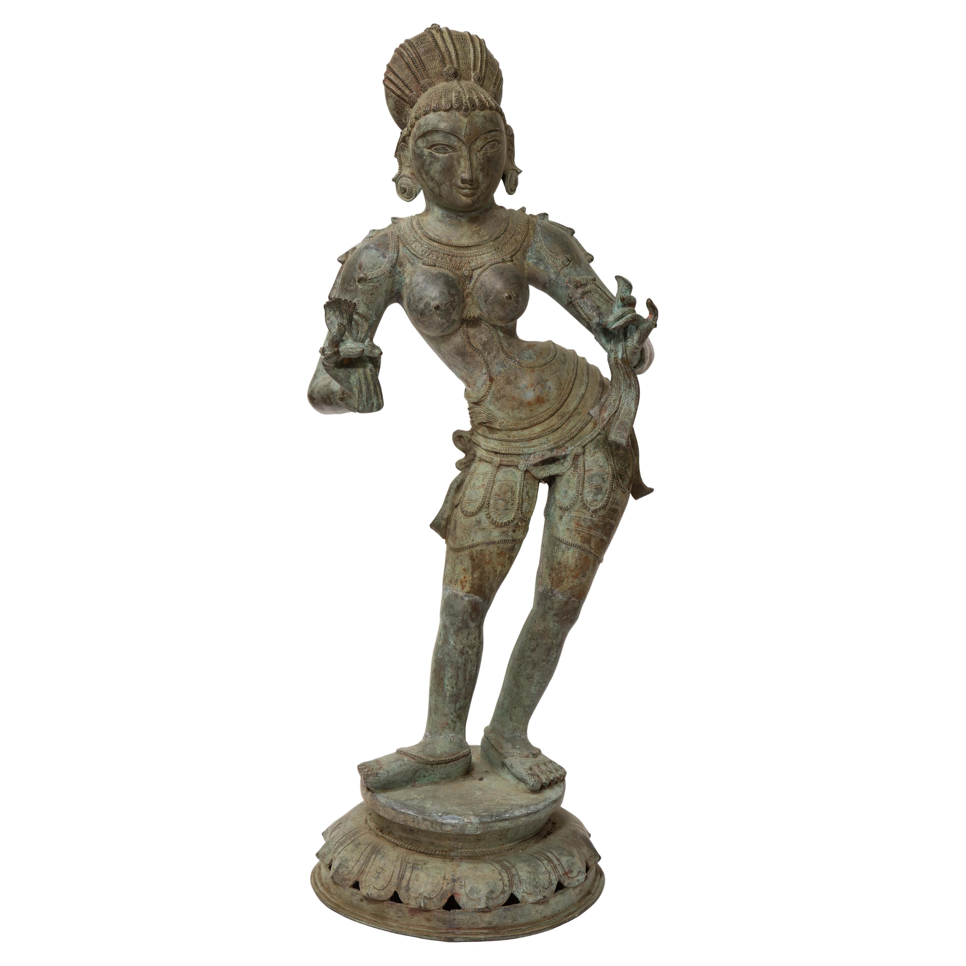 A Large 19th Century South Indian Bronze Dancing Female Figure, Tamil Nadu For Sale