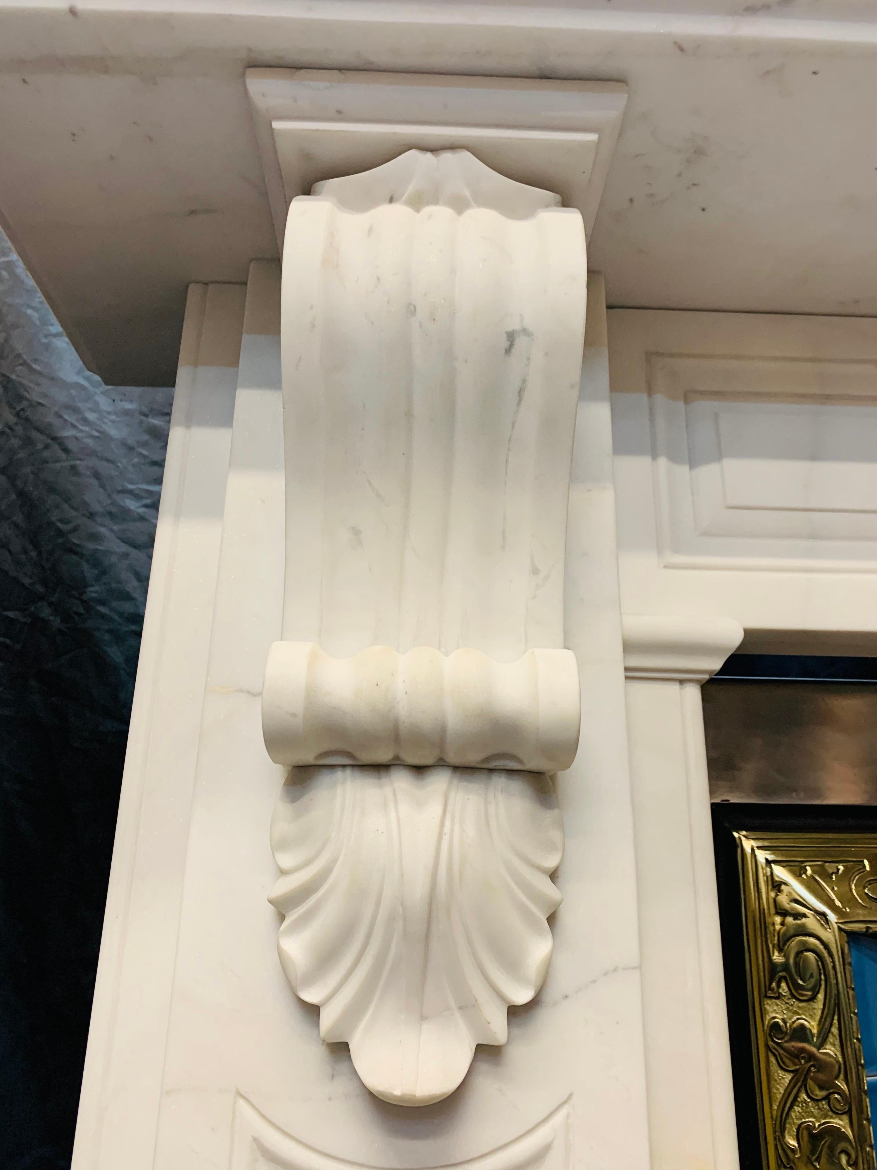 Mid-20th Century Large 19th Century Style Statuary Marble Corbel Fireplace Surround For Sale