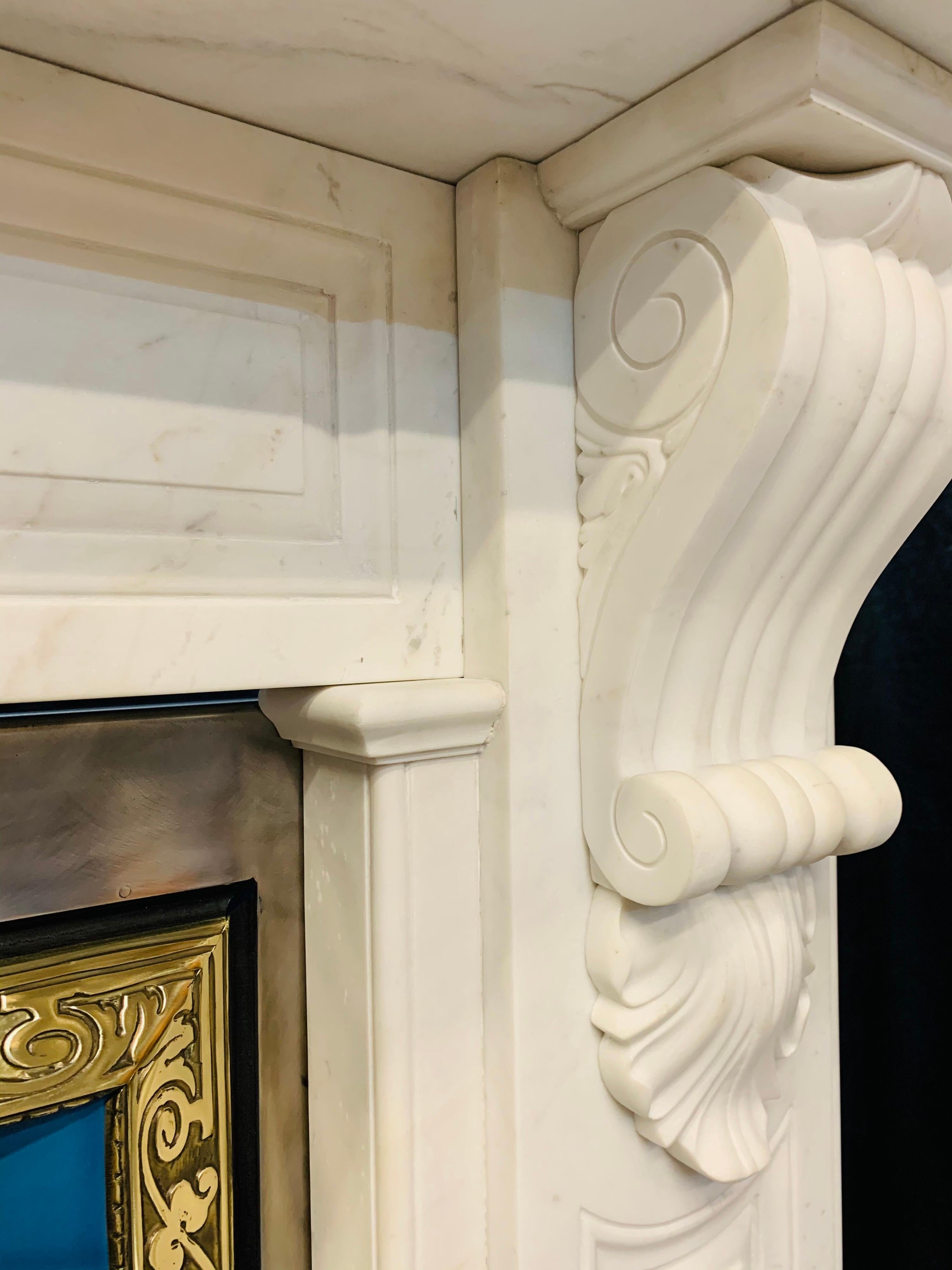 English Large 19th Century Style Statuary Marble Corbel Fireplace Surround For Sale