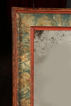 Large 19th Century Tuscan Blue and Red Painted Mirror