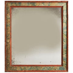Large 19th Century Tuscan Blue and Red Painted Mirror