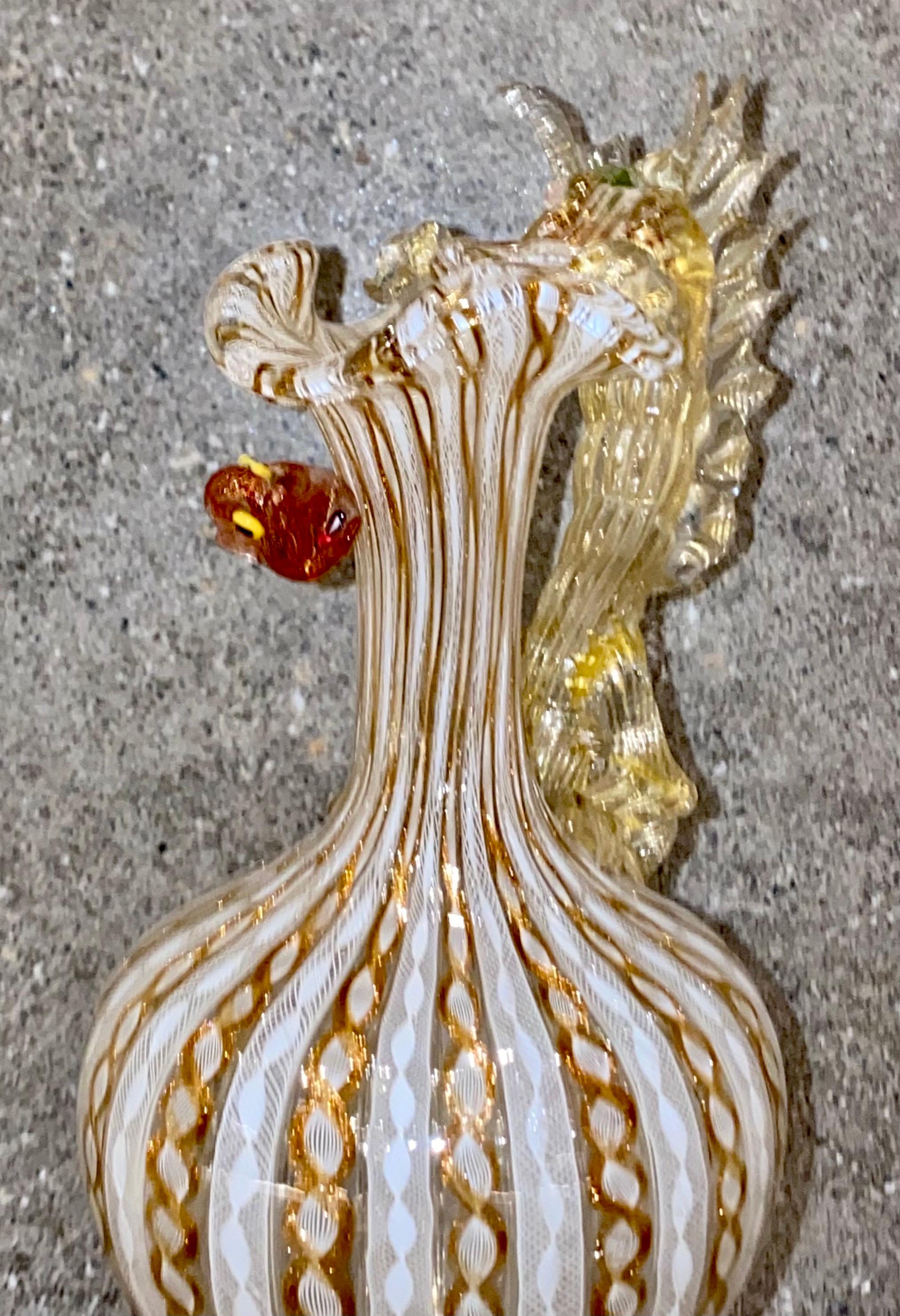 Large 19th Century Venetian Latticino Glass Claret Jug Ewer with Dragon Handle 6